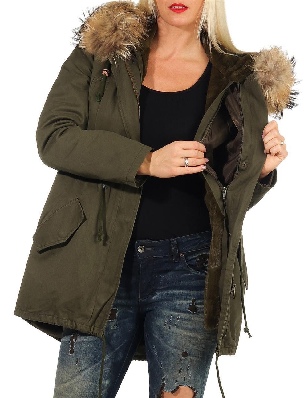 Winterjacke malito Damen Parka mit Kapuze, Winterjacke mit Echtfell-Kragen