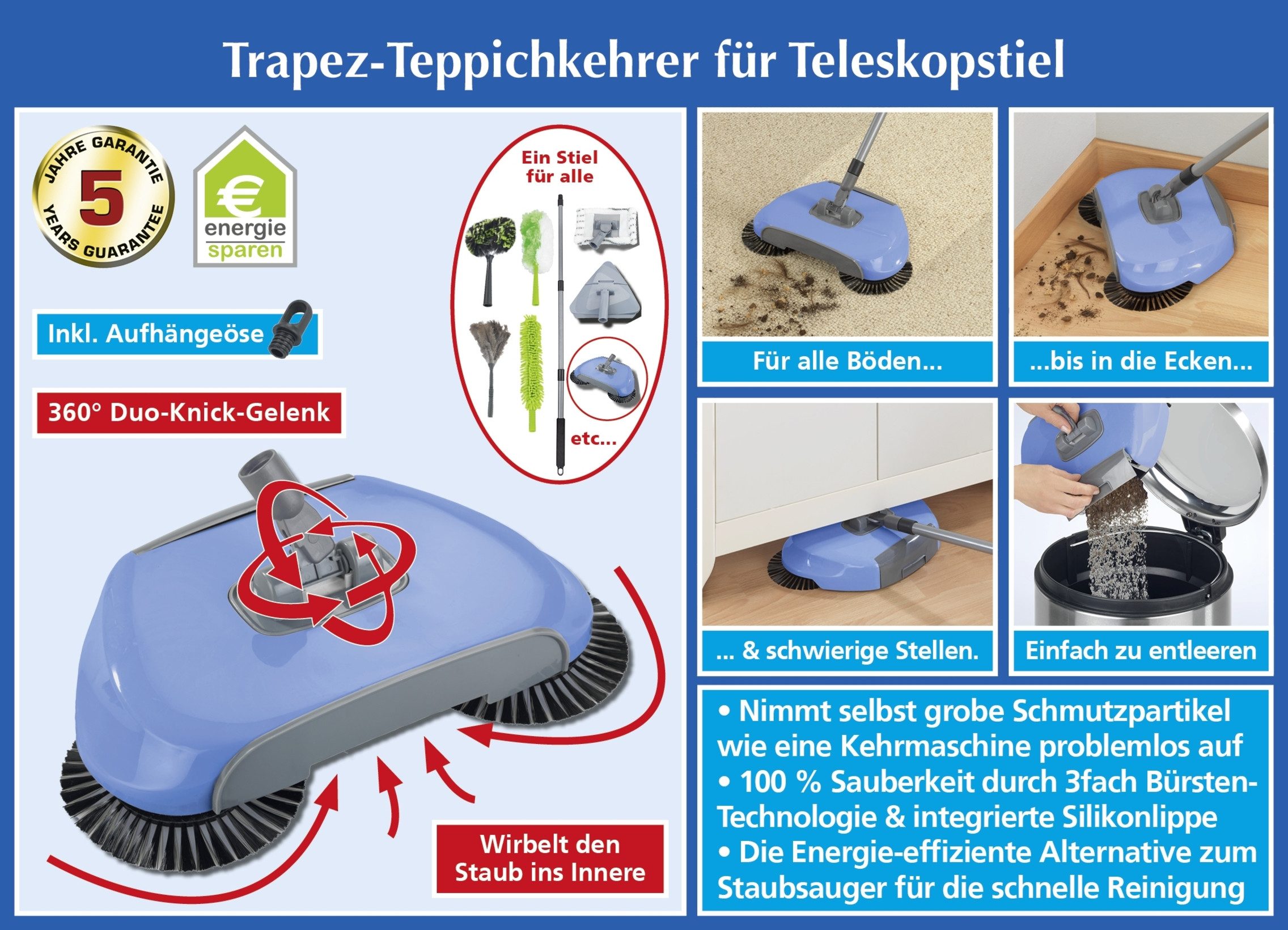 Maximex Teppichkehrer Trapez Teppichkehrer für Teleskopstiel