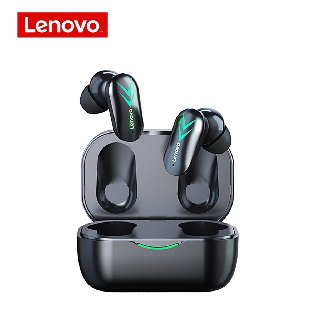 mAh 300 Touch-Steuerung - Google Bluetooth-Kopfhörer mit kabellos, XT82 Bluetooth Wireless, Kopfhörer-Ladehülle Siri, Schwarz) mit (True 5.1, Assistant, Stereo-Ohrhörer Lenovo