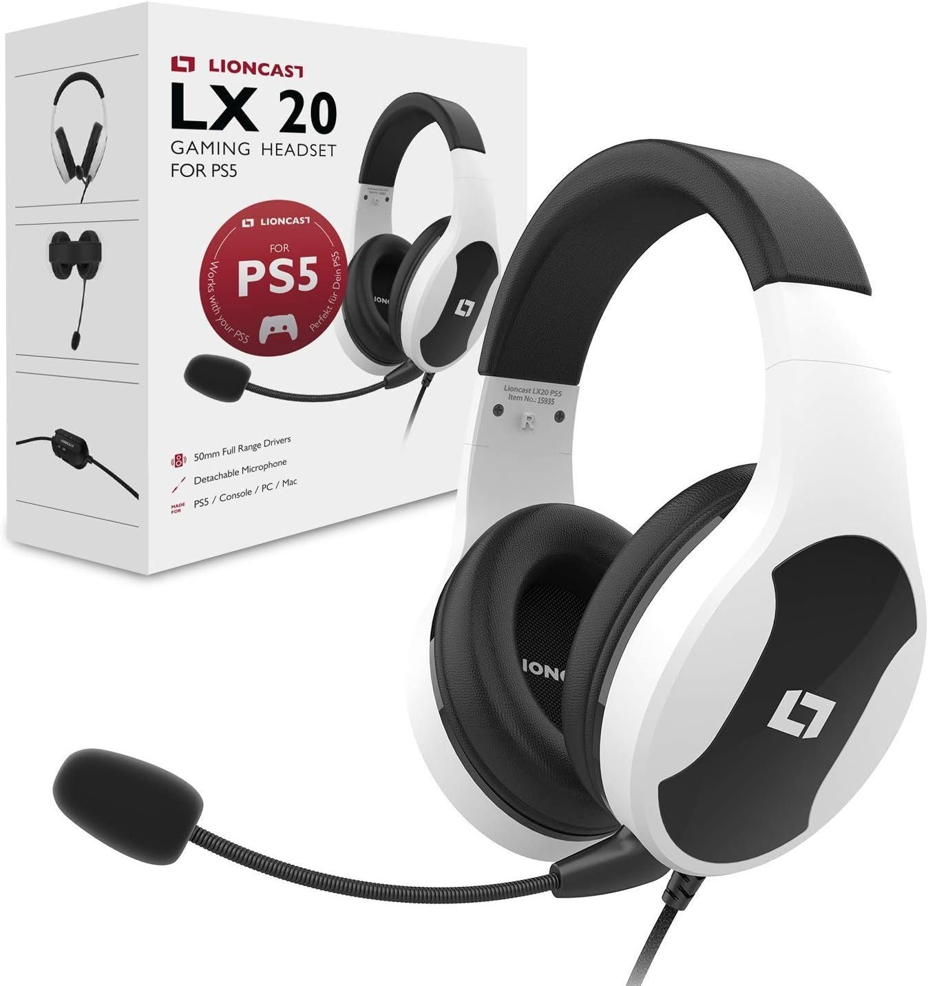 Over mit Headset lx20 Geschlossene Lioncast Gaming Gaming-Headset mit Mikrofon Stereo-Sound, - Headset Weiss (Kopfhörer leicht Ear)