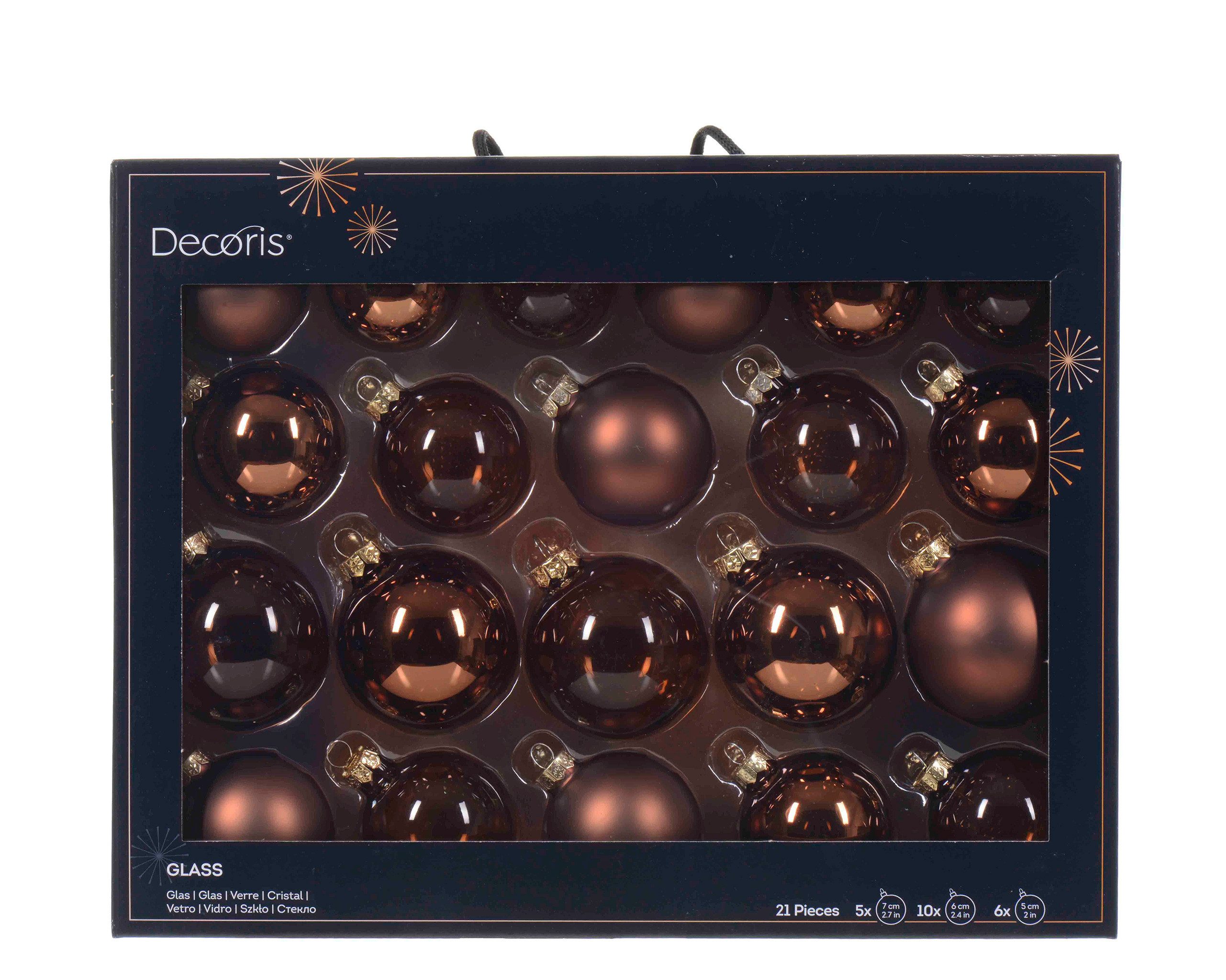 Kaemingk Weihnachtsbaumkugel, Weihnachtskugeln Glas 5-7cm 21er Set - Espressobraun
