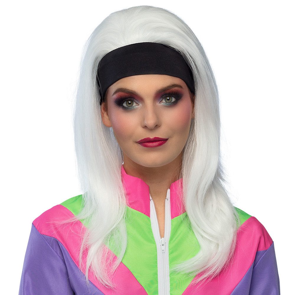 Boland Kostüm-Perücke Perücke Retro Babe – Weiße 80er-Jahre Perücke für Karneval & Party