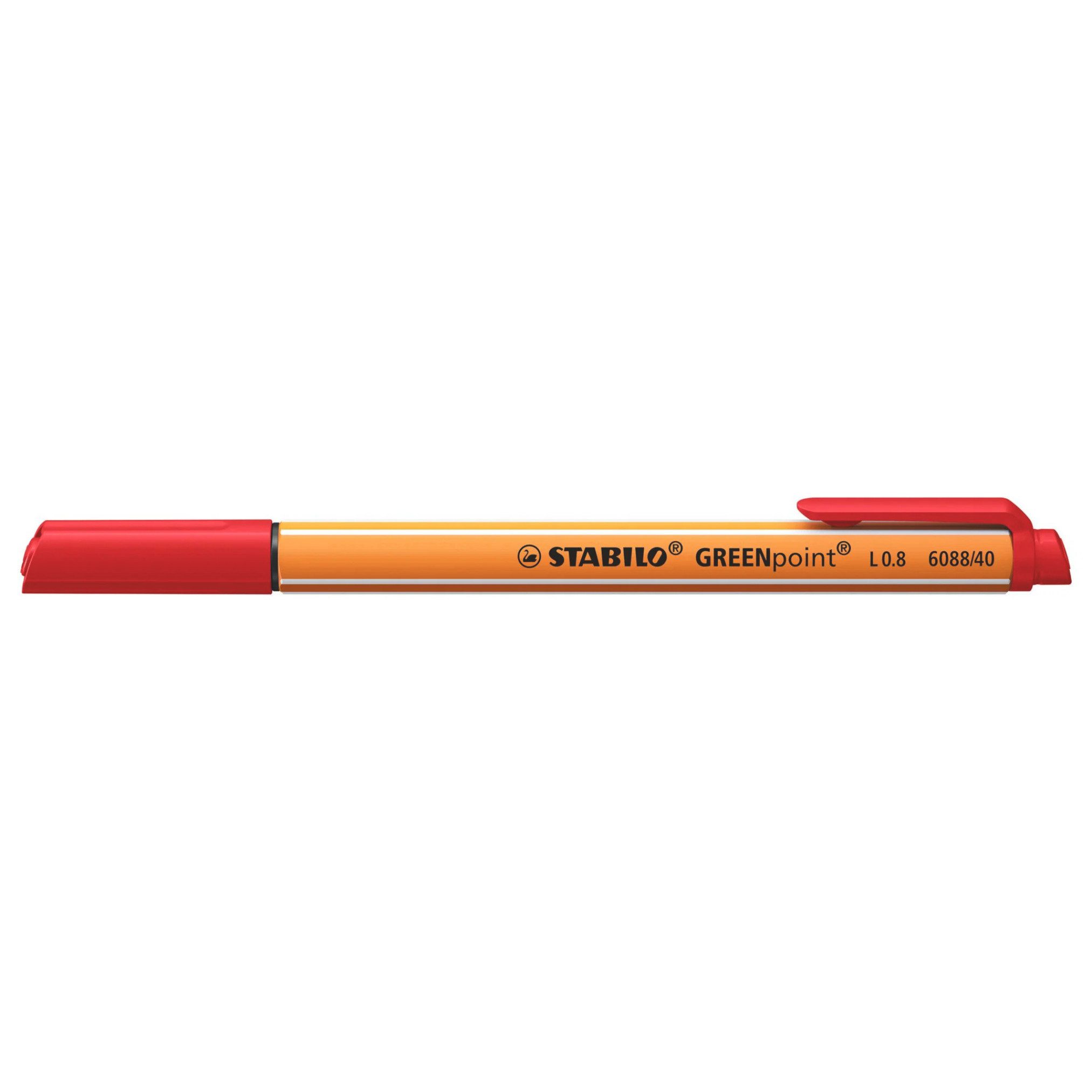 STABILO Faserstift Faserschreiber GREENpoint®, 0,8 mm, rot STABILO 6088/40, (1-tlg)