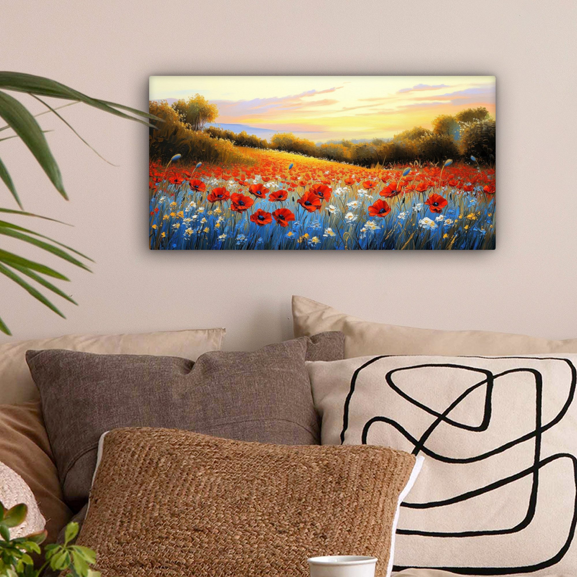 OneMillionCanvasses® Leinwandbild Panorama Mohn - Blumenfeld günstig online kaufen