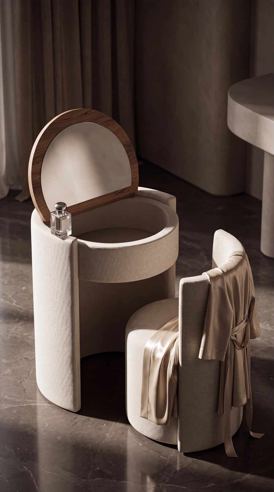 Skye Decor Schminktisch Sedora Minimalist Japandi (Set, 2-St., 2 Teilig Schminktisch mit passendem Stuhl), Kompaktes Design mit integriertem Stauraum und Spiege – Bild 2 von 5