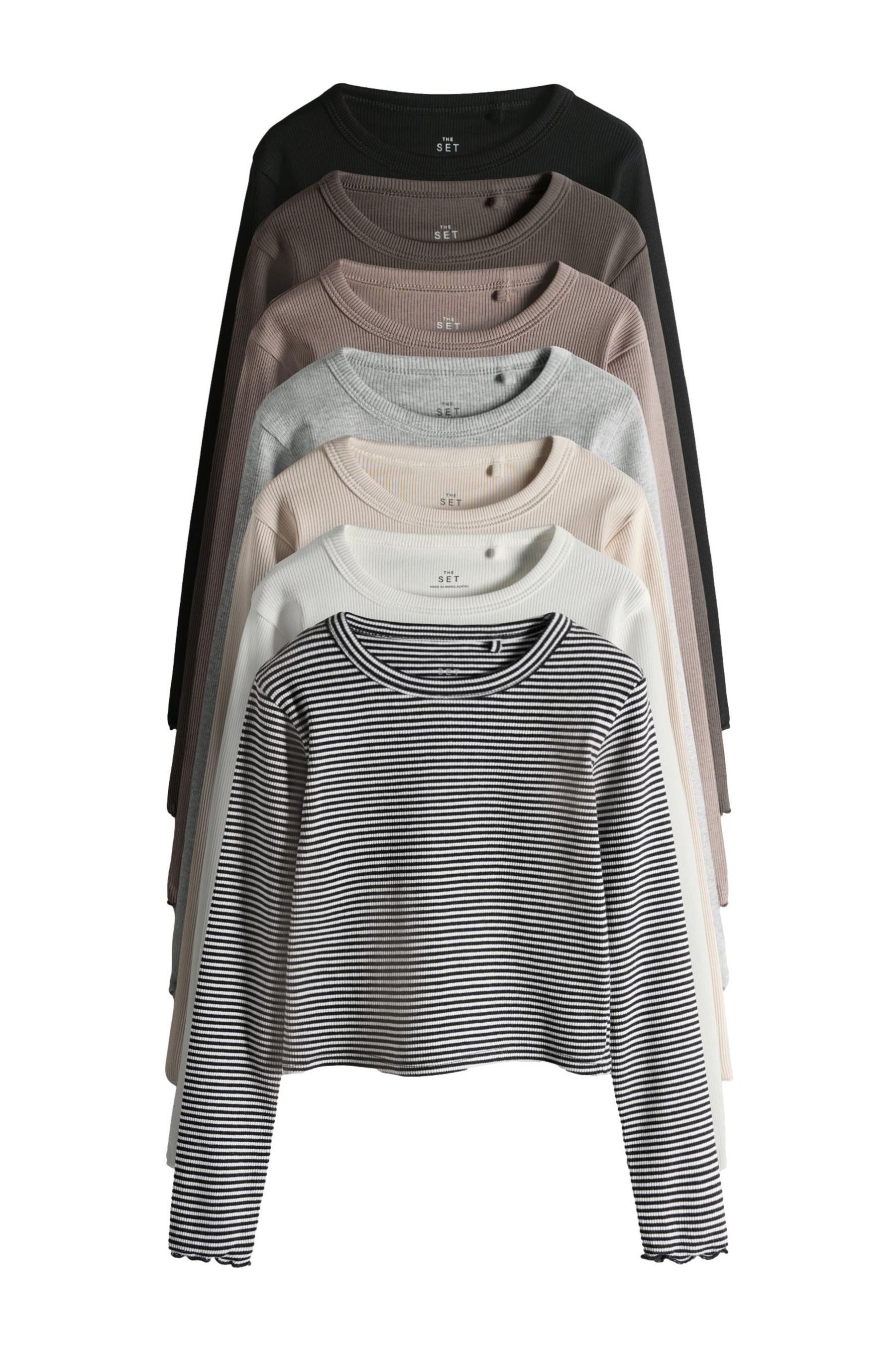 Langarmshirt The Set gerippte, verkürzte Langarmshirts, 7er-Set