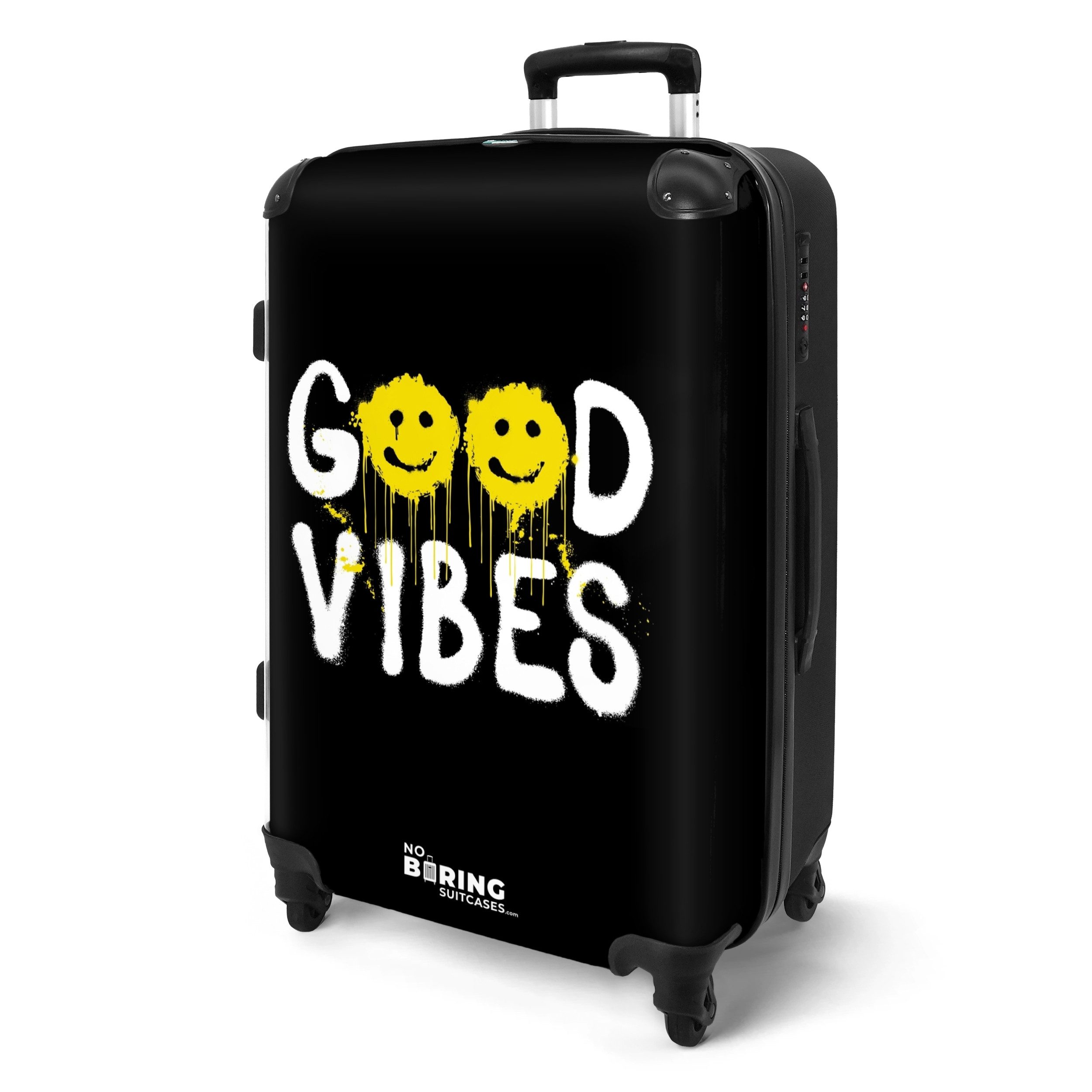 NoBoringSuitcases.com© Hartschalen-Trolley Zitat "Good Vibes" als günstig online kaufen