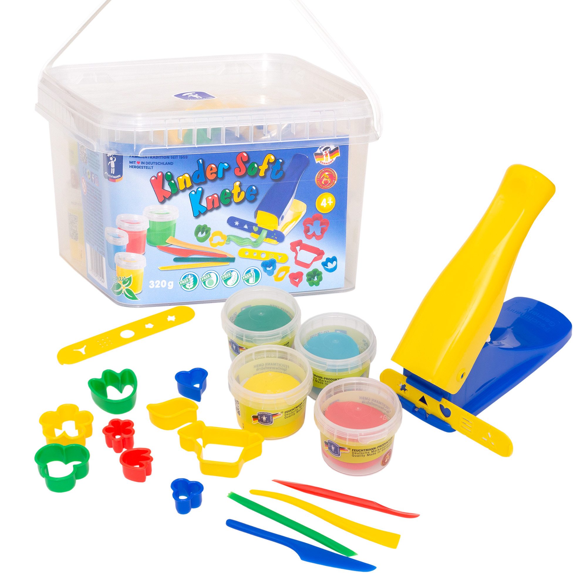 Feuchtmann Knetform-Set KINDER SOFT KNETE (Knetset, 1-tlg., mit Schablonen, Ausstechformen und Modellierwerkzeugen), Knetpresse