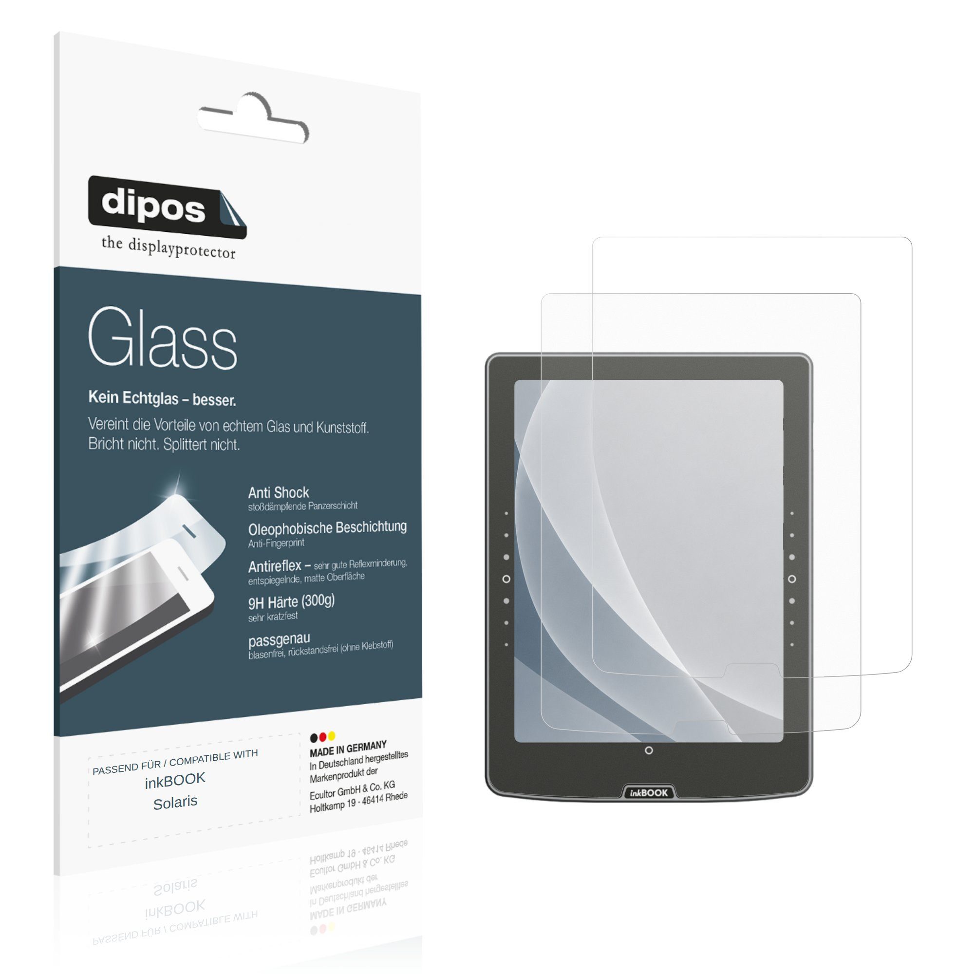 dipos Displayschutzfolie Schutzfolie für inkBOOK Solaris, 2 Stück, Displayschutz Schutz Folie Made in Germany
