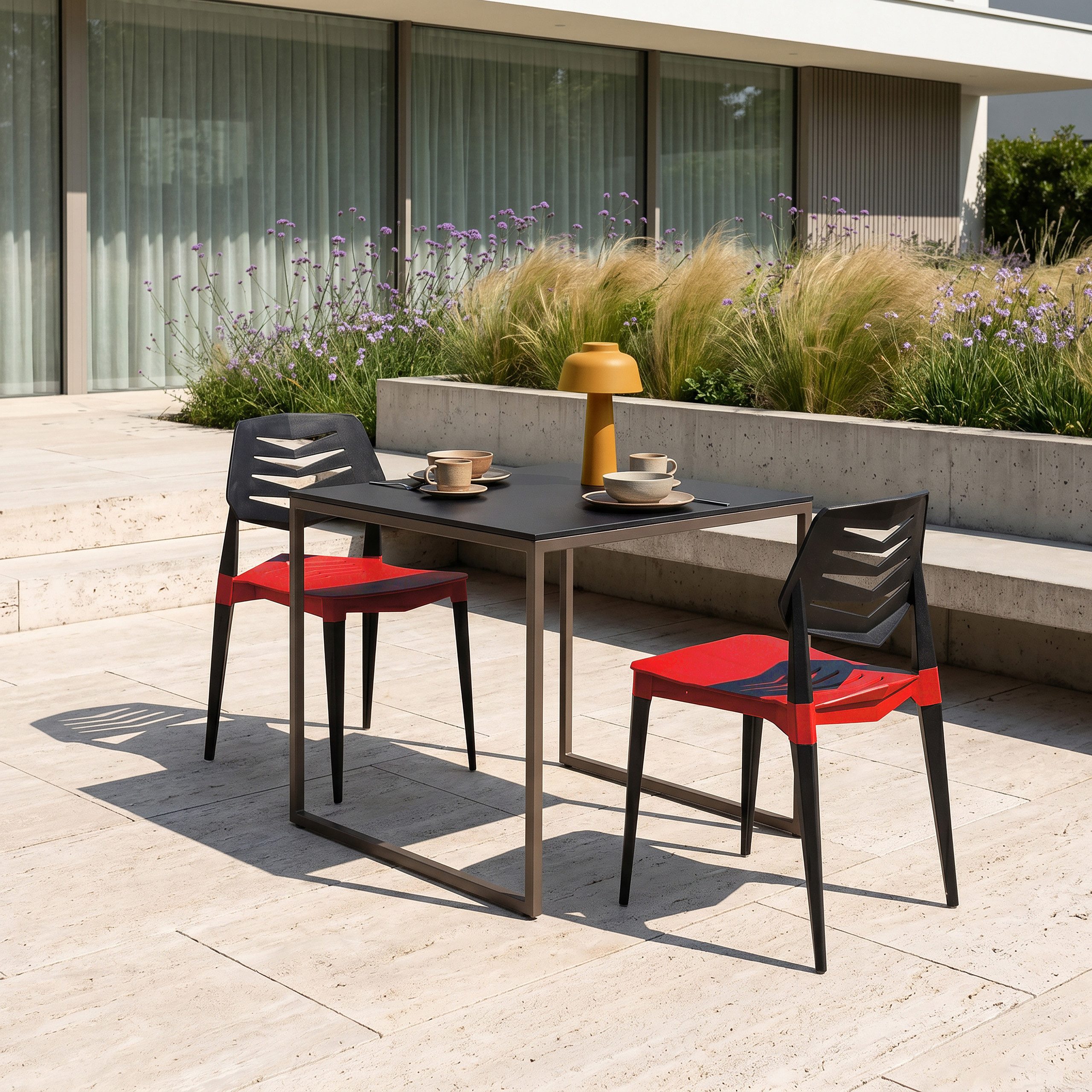hjh LIVING Gartenstuhl Outdoor Stuhl Flecharo Kunststoff ohne Armlehnen, Outdoor- und Gartenstuhl mit 4-Fuß-Gestell, Küchenstuhl Kunststoff