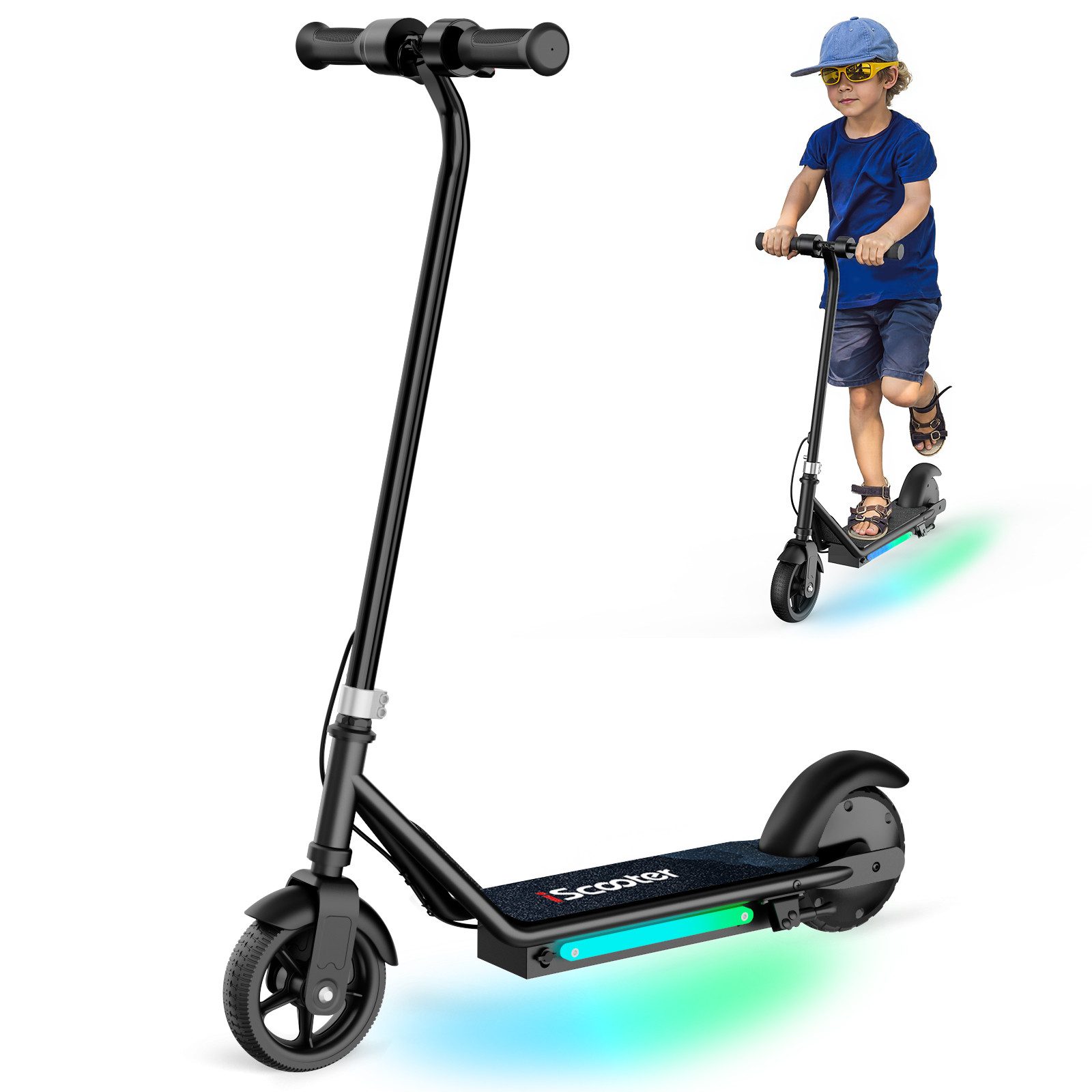 iscooter Miniscooter Elektro-Kinderroller Kinder von 6-12 Jahren mit magnetischer Aufladung, (1 tlg), 150W, 16km/h, LED-Anzeige, farbige Lichter, Doppelbremsen