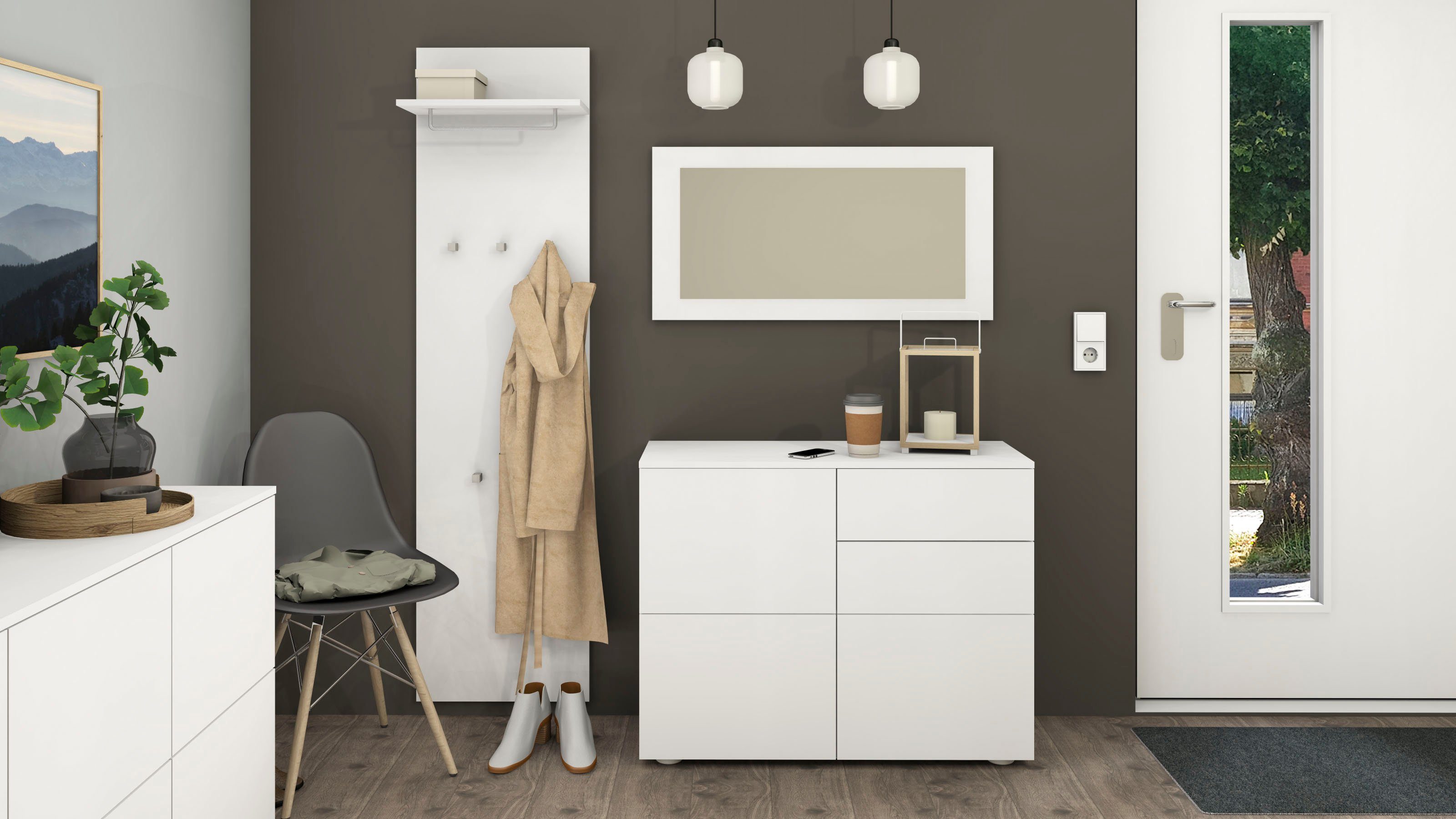 Rova, matt weiß (3-tlg) Garderoben-Set Möbel borchardt