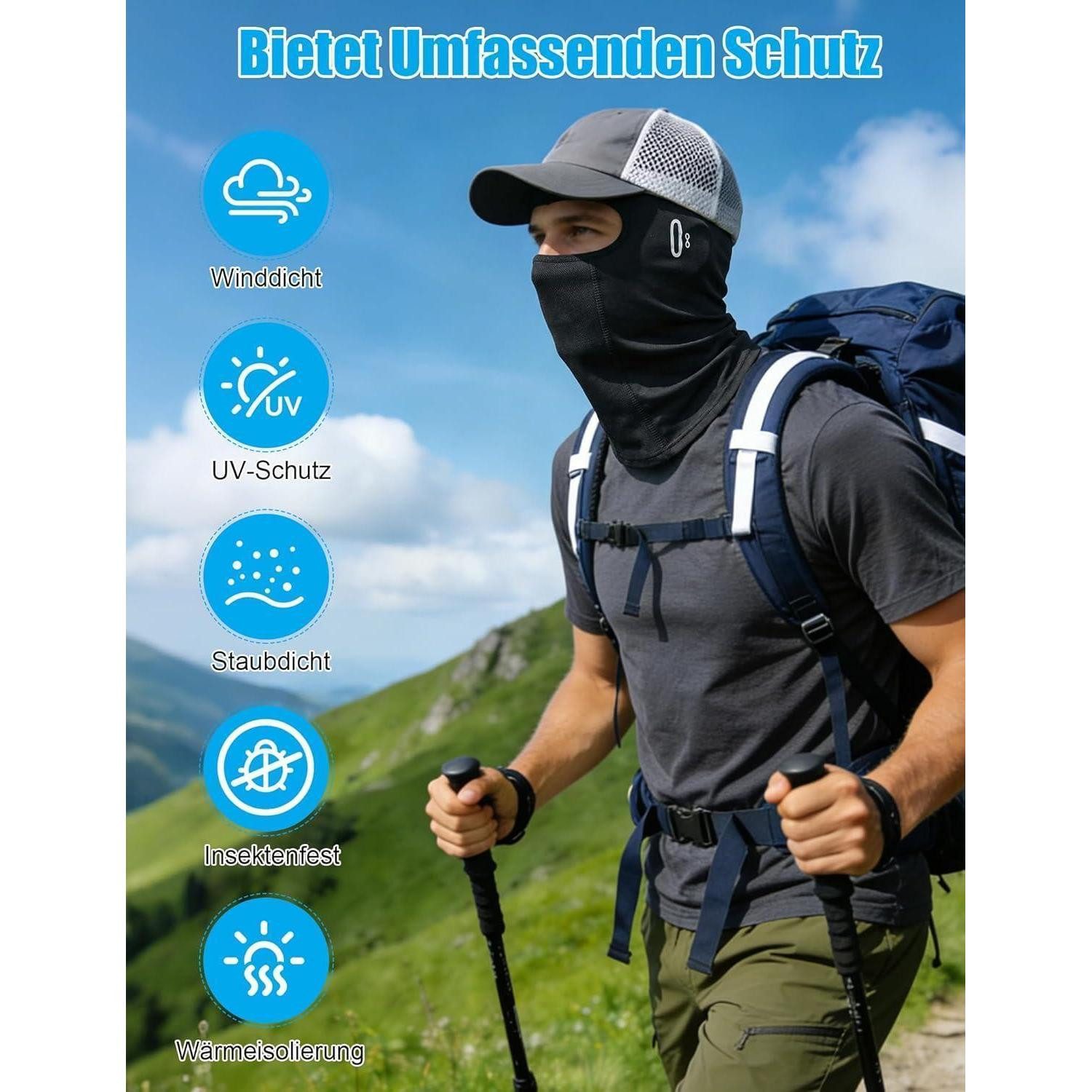 LuxusKollektion Sturmhaube Sturmhaube Sommer dünn UV-Schutz atmungsaktiv Brillenlöcher