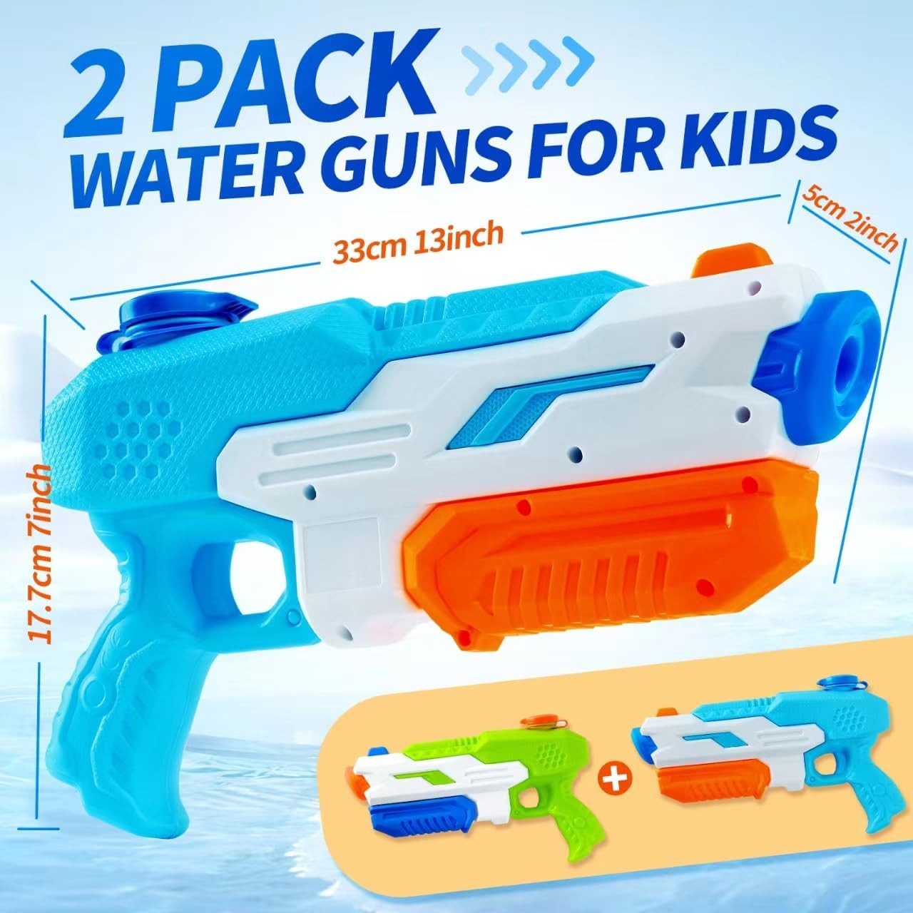 FELIXLEO Wasserpistole 2er Pack Wasserpistole groß 33CM, 10M Reichweite, Kinder & Erwachsene. (1-tlg)