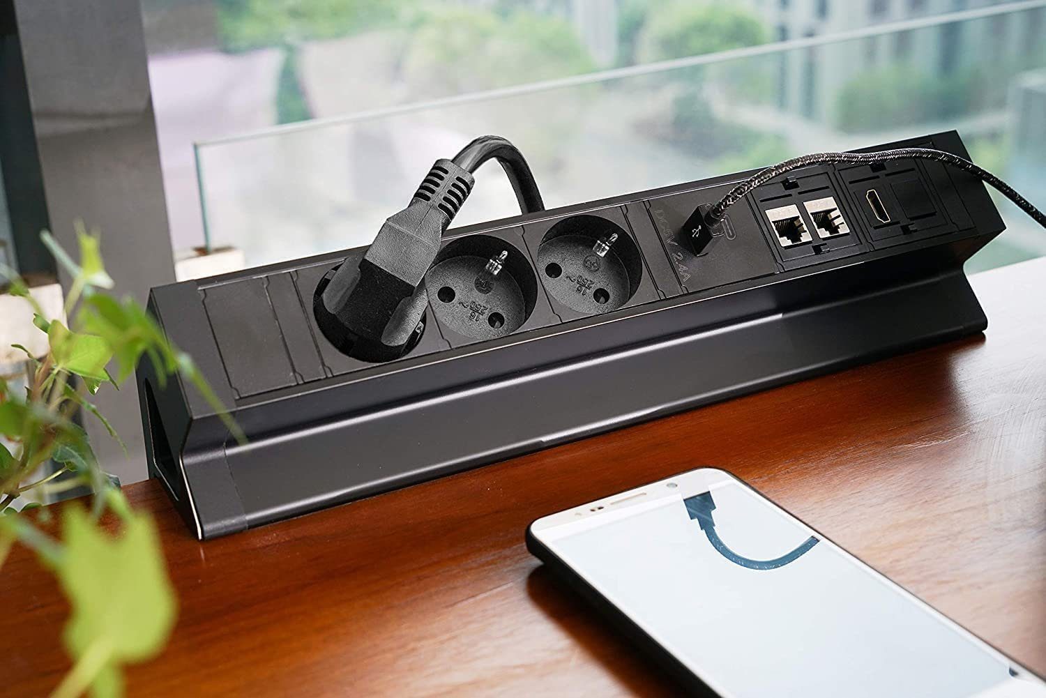 Elbe Inno EL4103URH Einbau-Tischsteckdosenleiste 3-fach (Kindersicherung, Überspannungsschutz)