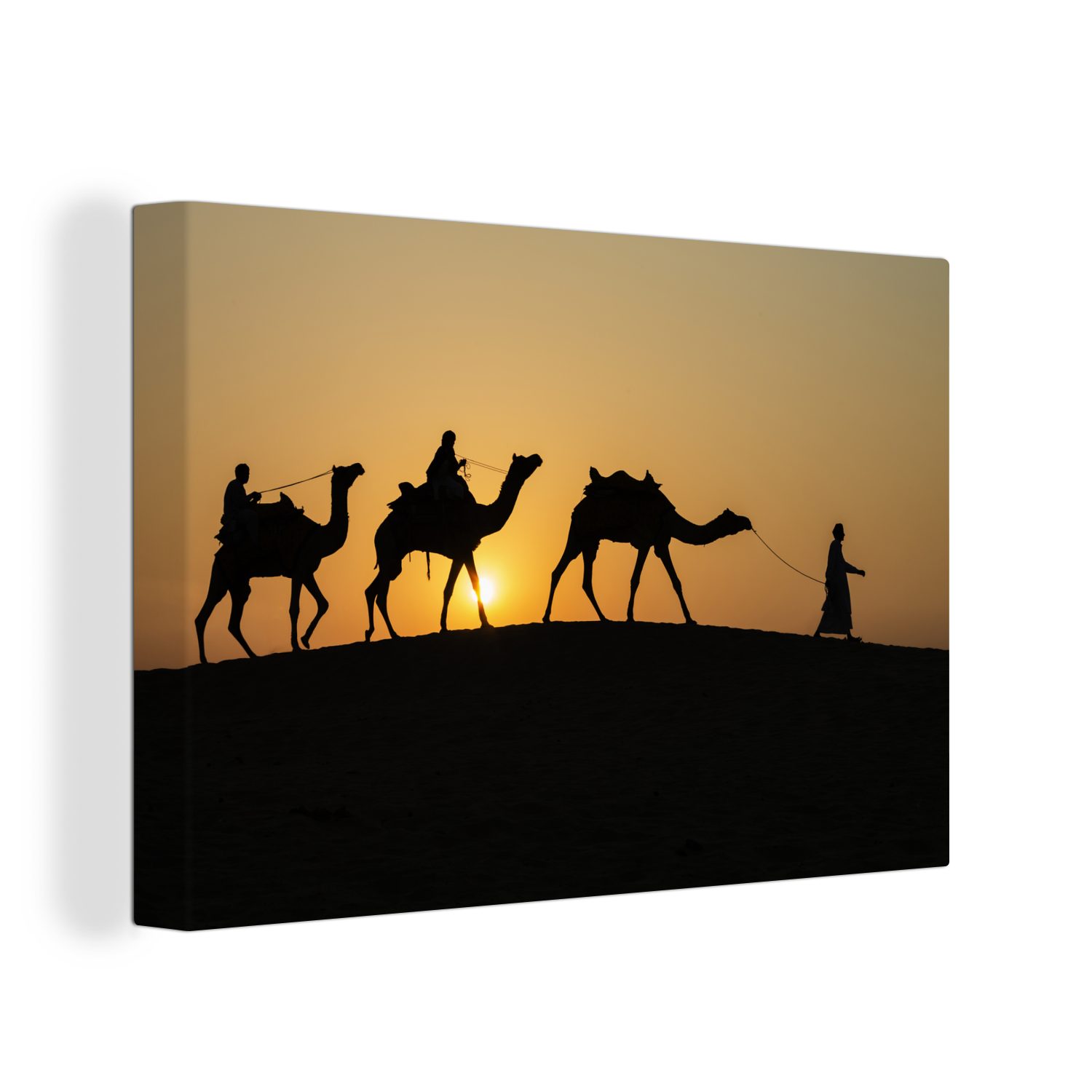 OneMillionCanvasses® Leinwandbild Silhouette von Kamelen in Indien, (1 St), Wandbild Leinwandbilder, Aufhängefertig, Wanddeko, 30x20 cm