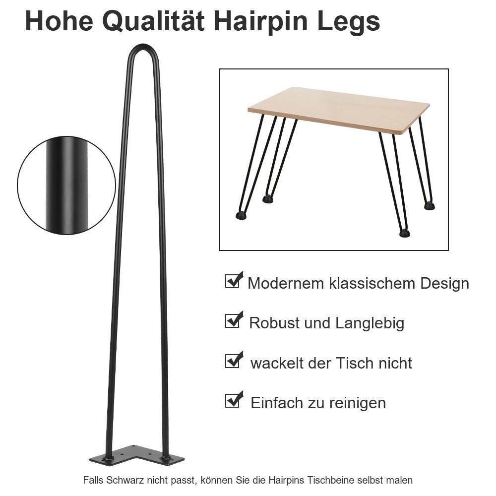 Tischfuß angeschweißt Legs Tischbeine Hairpins Lospitch mit 4x Hairpin Schwarz, Tischbein Fußscheibe Hairpinlegs