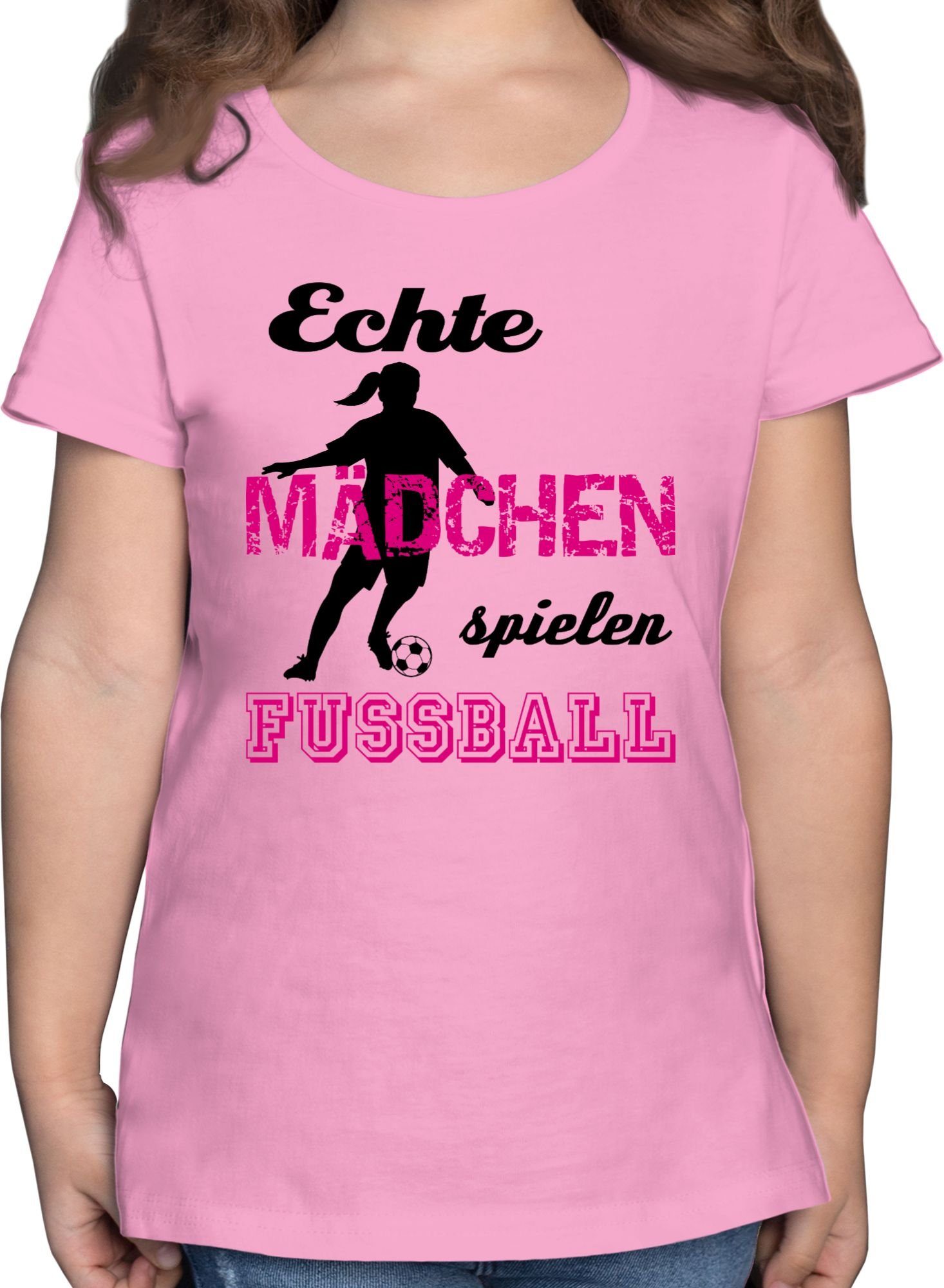 Shirtracer T-Shirt Echte Mädchen spielen Fußball - Schwarz Kinder Sport Kleidung 1 Rosa