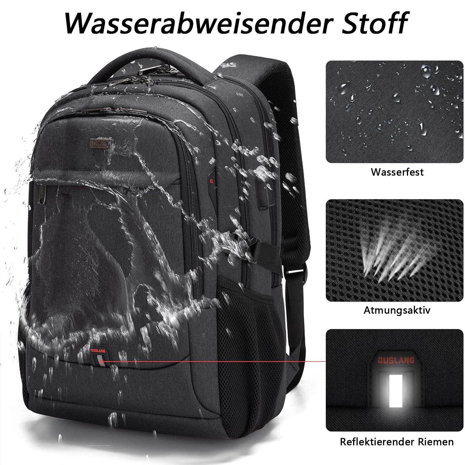 HAUSS SPOLE Laptoprucksack Laptoprucksack Arbeitsrucksack Schulrucksack Wasserbeständig (Laptop Notebook Tasche Schule Uni Rucksack, Anti-Diebstahl, Backpack mit Laptopfach, Sportrucksack, mit USB-Anschluss), Herren Damen Jungen Teenager Freizeit Arbeit Business Reisen