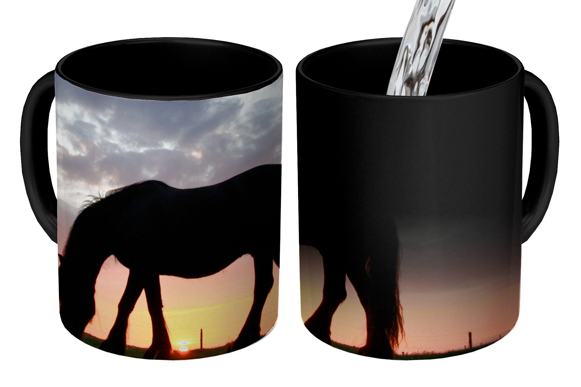 MuchoWow Tasse Sonne Geschenk - Zaubertasse, Wiese, Teetasse, Kaffeetassen, Keramik, - Farbwechsel, Pferde