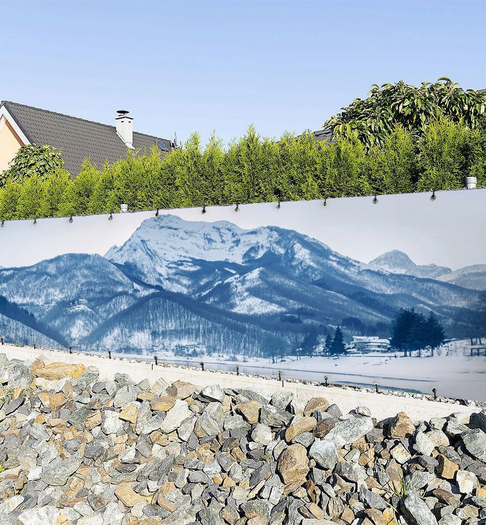 Sichtschutzzaunmatten Zaunbanner See in Frostlandschaft Sichtschutz Garten Zaun