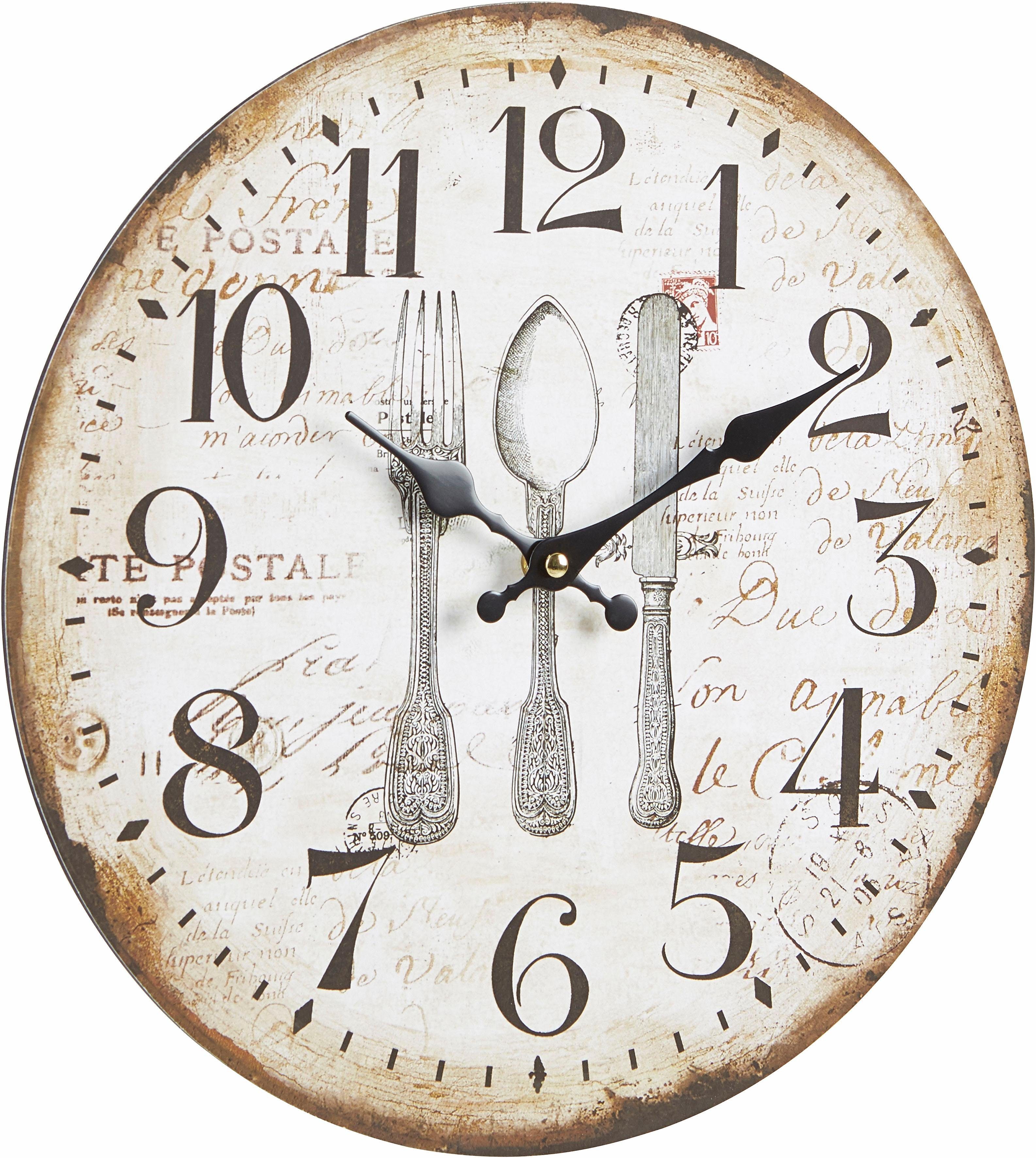 Home affaire Wanduhr "Werant" (rund, Ø 34 cm, Vintage Optik, dekorativ in Küche & Wohnzimmer)