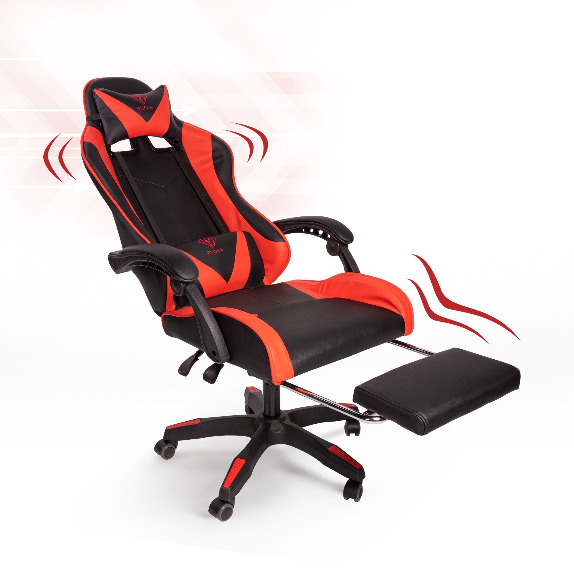 TRISENS Chefsessel Fußstütze mit (1 Gaming Design-Armlehnen Chair mit Gaming Stück), Schwarz/Rot flexiblen Konrad Stuhl