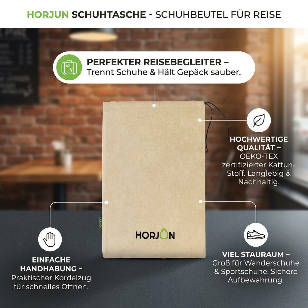 Horjun Schuhbeutel Schuhsack Set - Schuhaufbewahrung für Koffer & Wanderschuhe - Reise 4 Stück Set, Schuhtasche, 100% Baumwolle, Kattun Stoffe