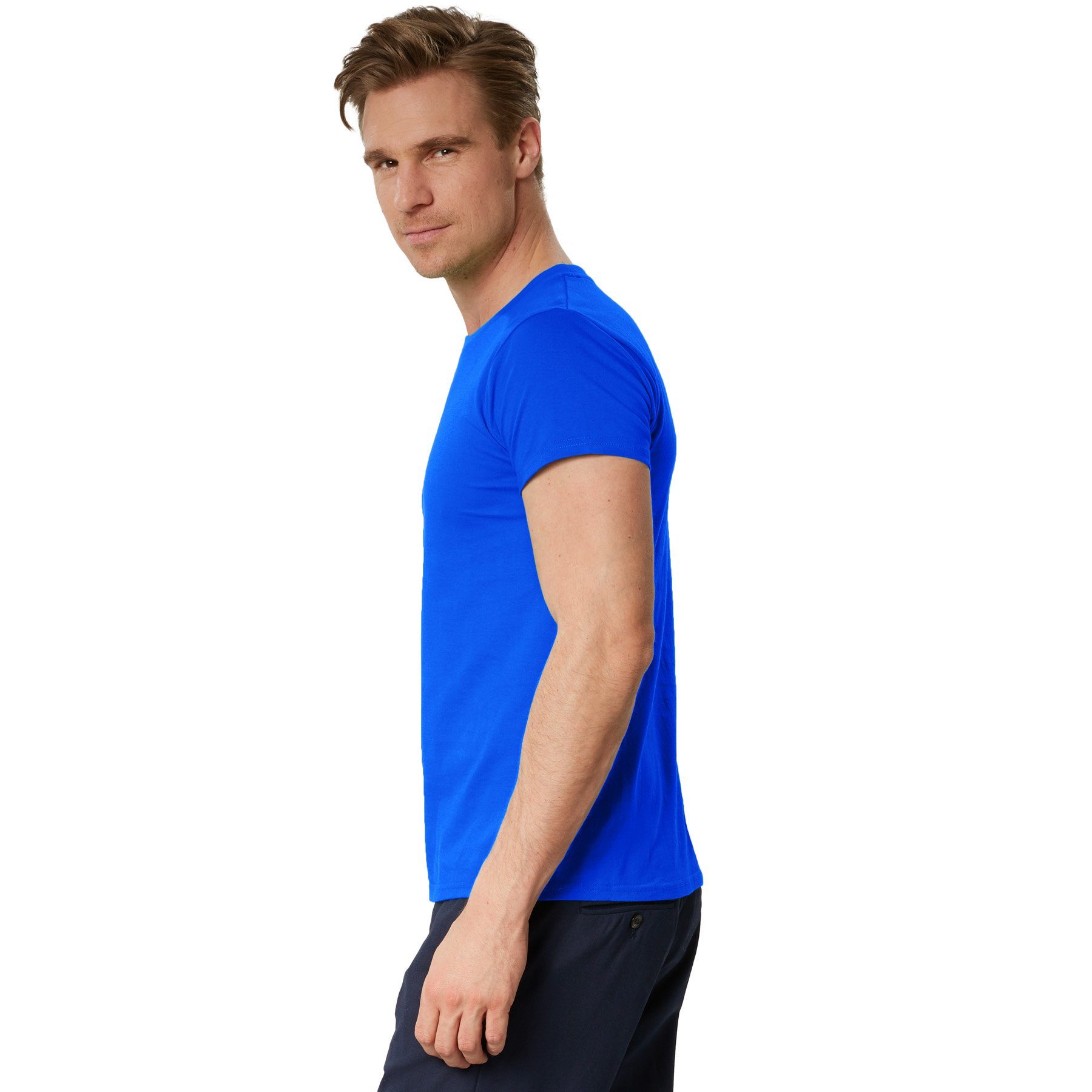 dressforfun T-Shirt Kurzarmtop, Für viele Outfits & Auftritte, Rundhals mit (Freizeitoberteil, Konfektionsgröße L in blau) Einfarbiges T-Shirt für Männer, Feste – Bild 3 von 5