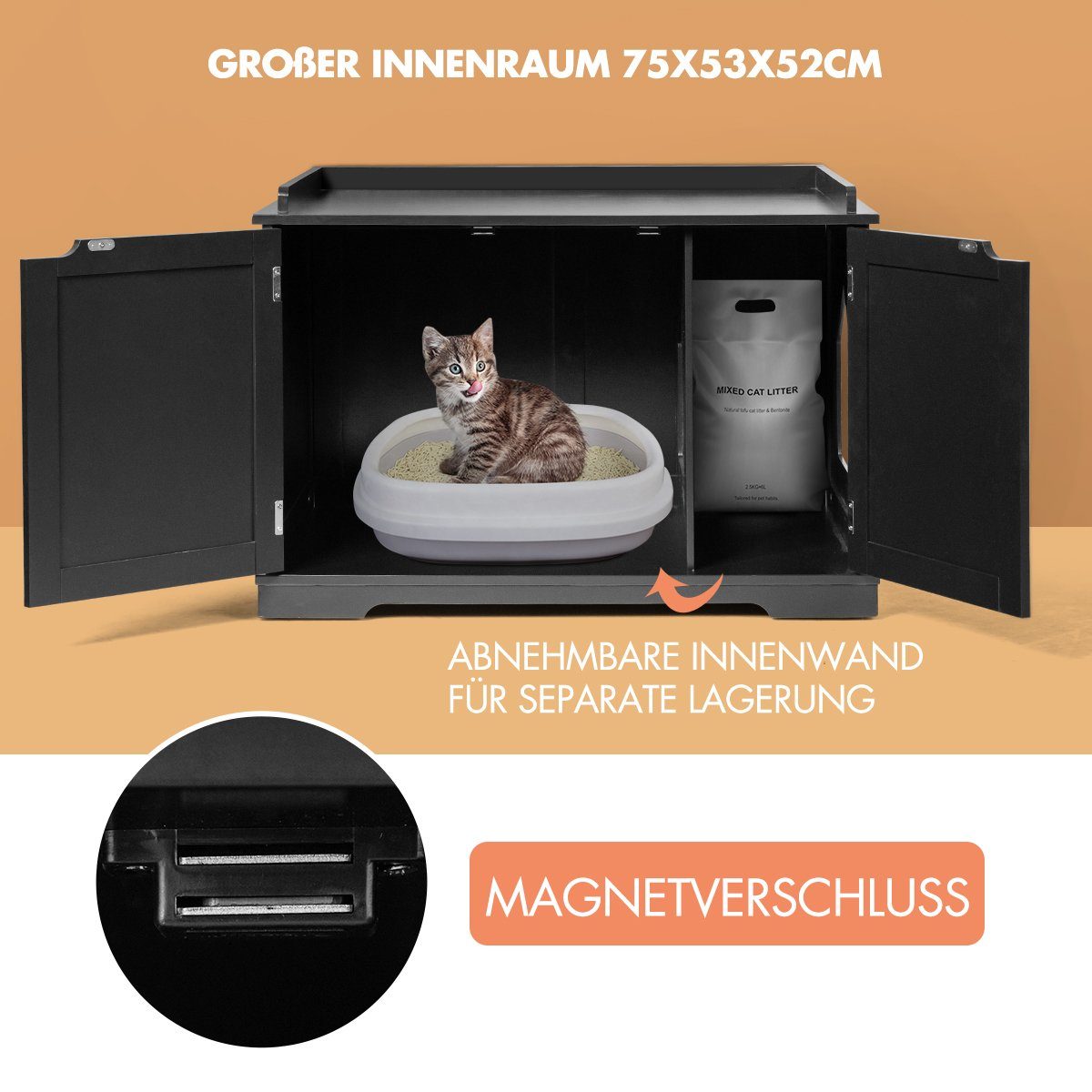 COSTWAY Tierhaus Katzenhaus, Katzenhöhle, mit Bett & Eingang, 75x54x52cm
