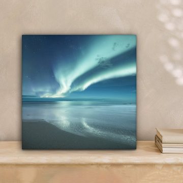 OneMillionCanvasses® Leinwandbild Nordlicht - Strand - Polarlicht - Natur, (1 St), Leinwand Bilder für Wohnzimmer Schlafzimmer, 20x20 cm