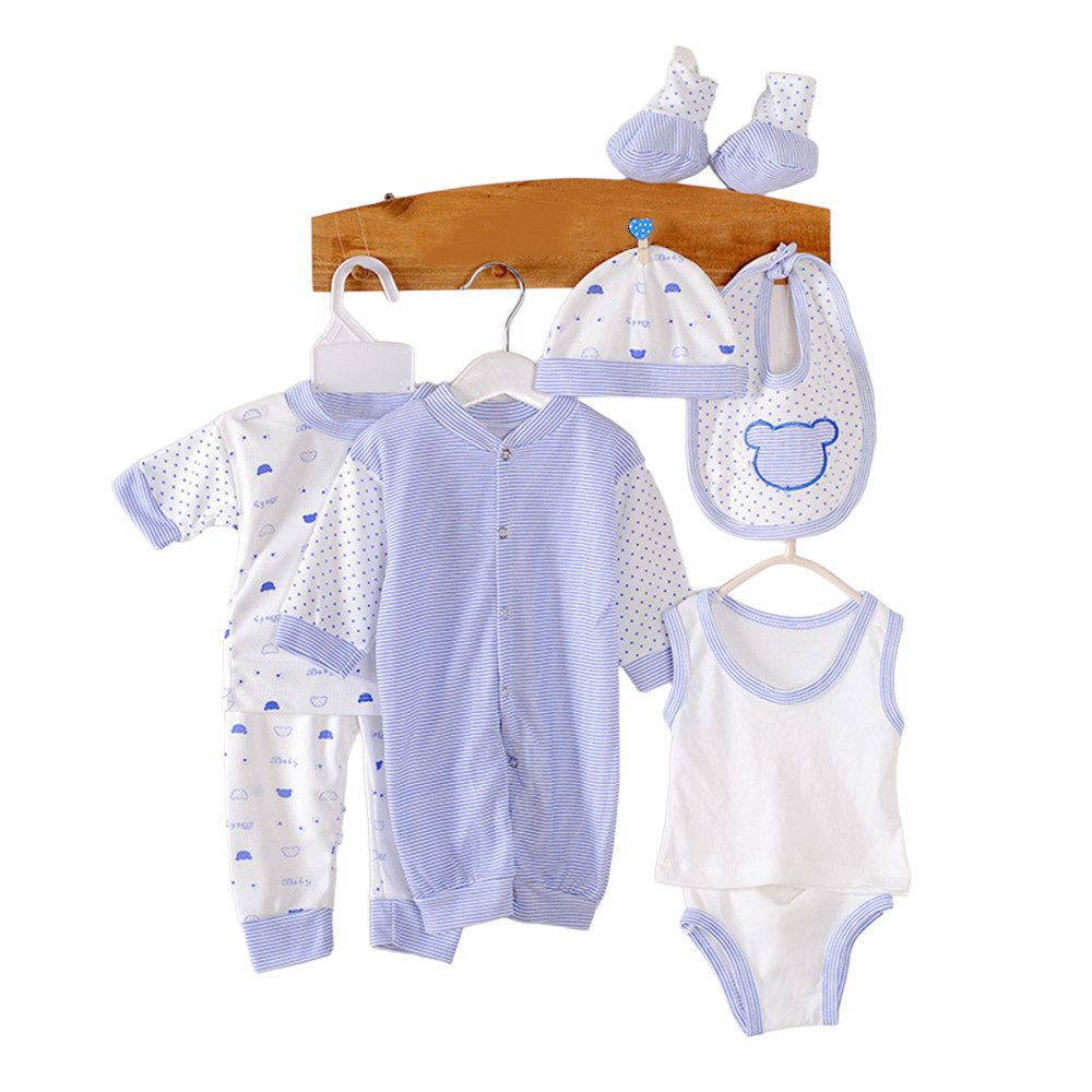 Gluckids Neugeborenen-Geschenkset Unisex Baby täglich Casual Outfits Babykleidung Frühling & Herbst Sets (8-tlg) Neugeborene Erstausstattungspaket Cartoon-Druck Baby-Freizeitanzug