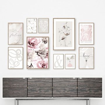 homestyle-accessoires Poster Bilder Set Wandbilder LOVE MAKES A HOUSE A HOME ROSEN PEONIES A3/A4/A5, (10 St), Ohne Bilderrahmen
