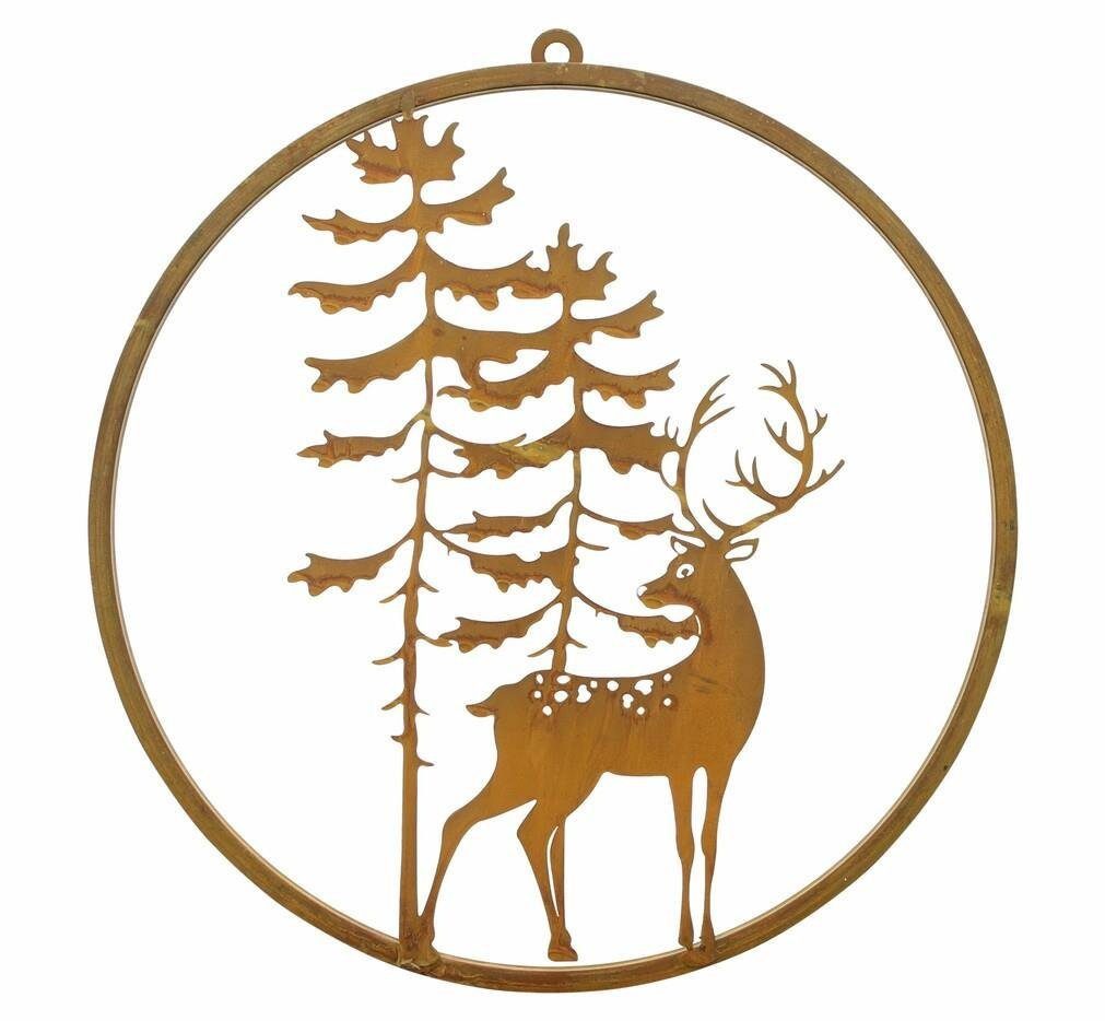 Home-trends24.de Dekohänger Hirsch Wald Rost Hänger Wand Deko Edel Winter Metall
