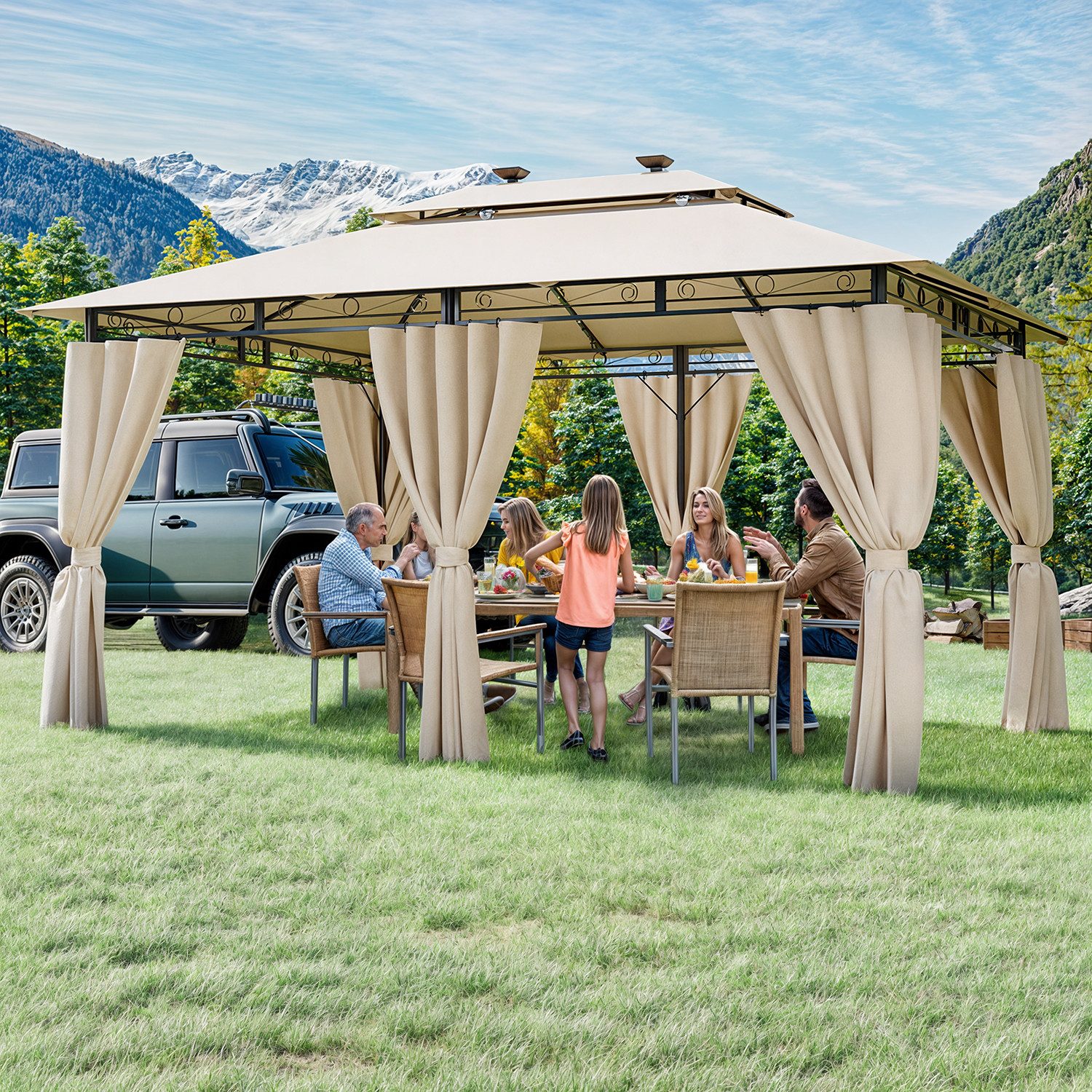 HOMALL Pavillon Winddicht und Wasserdicht, 300x300/300x400cm Pavillon für 4-8 Personen, mit 6 Seitenteilen, (mit Solarleuchten, 180G-PU-Polyester Abnehmbare Seitenwände), Patio Pavillon Für Garten, Terrasse & Hof