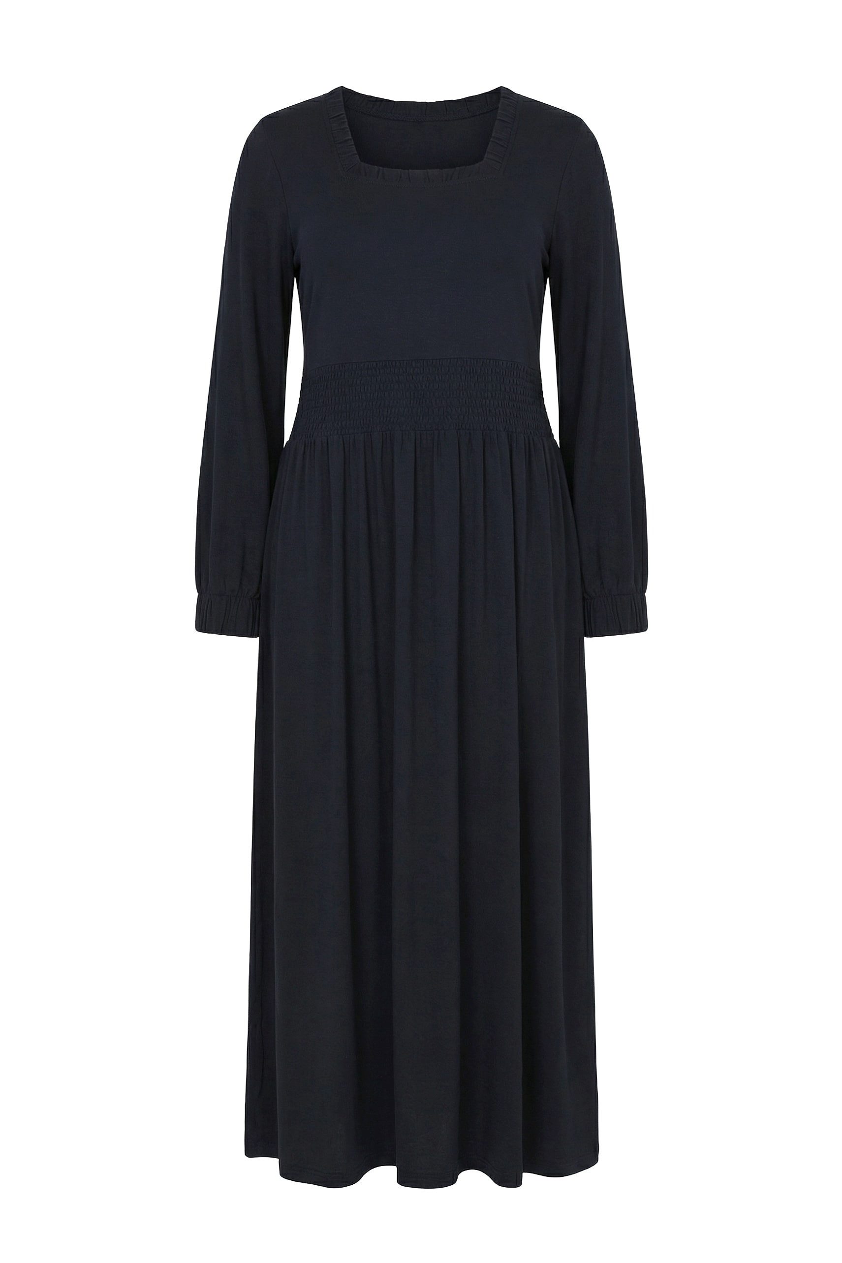 Ulla Popken Midikleid Maxikleid A-Linie Carré-Ausschnitt Ballon-Langarm