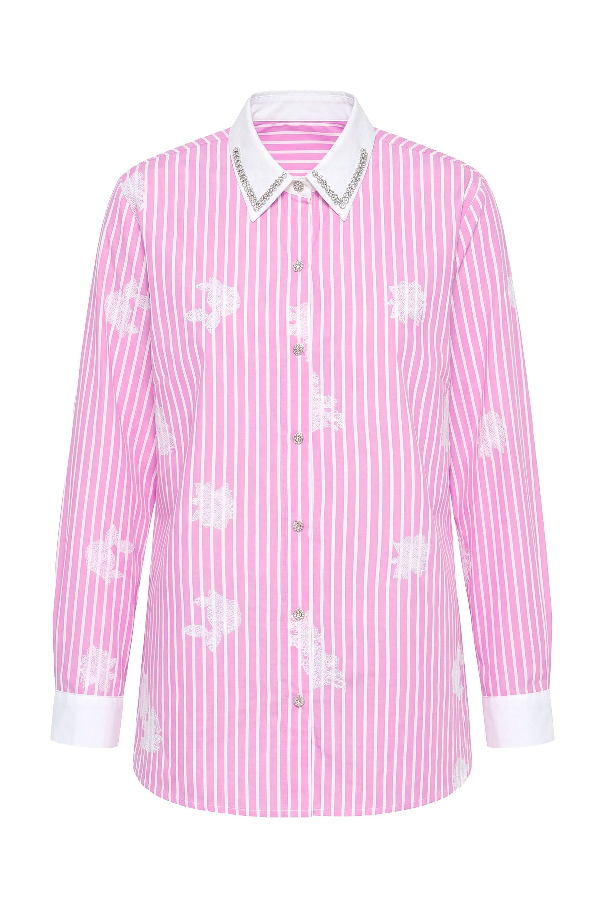 MIAMODA Longbluse Streifenbluse Pailletten Stickdruck Langarm