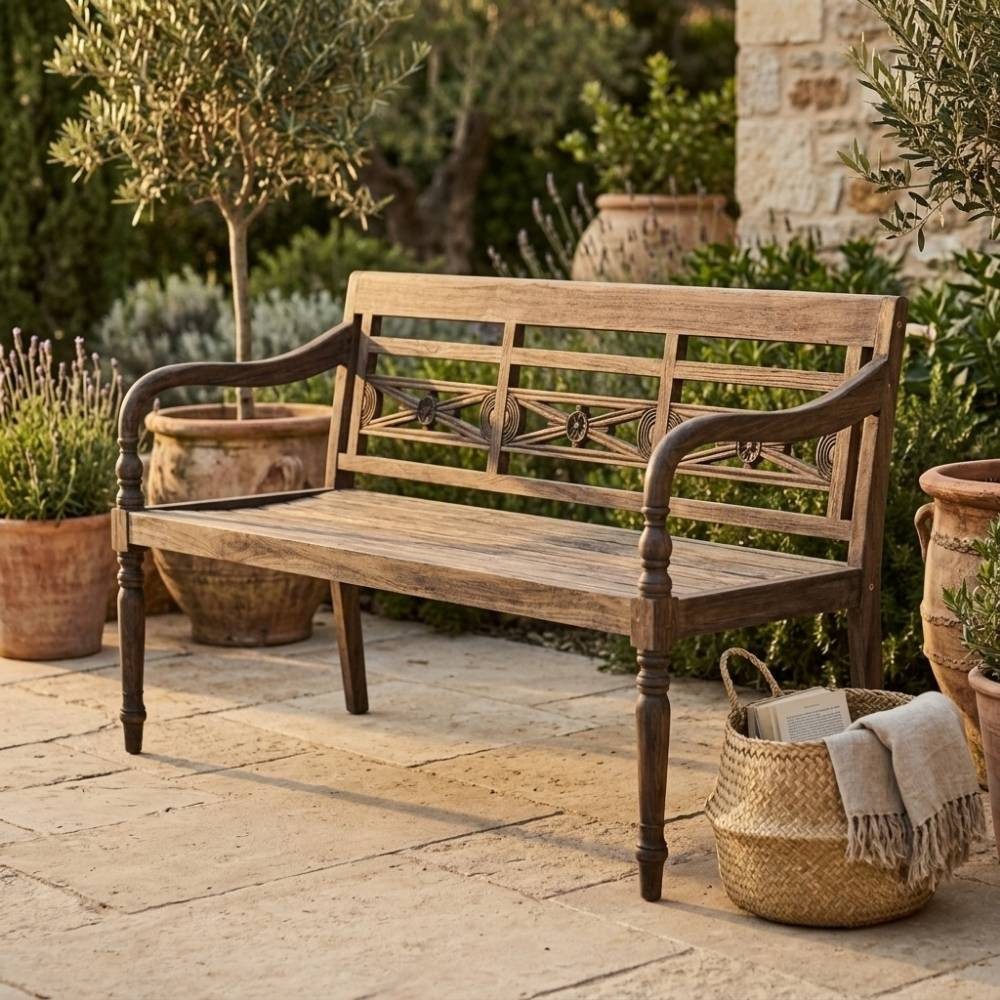 LebensWohnArt Sitzbank Massive Teakholz Sitzbank CHRISTOS 150cm brown Outdoor Gartenbank – Bild 3 von 5