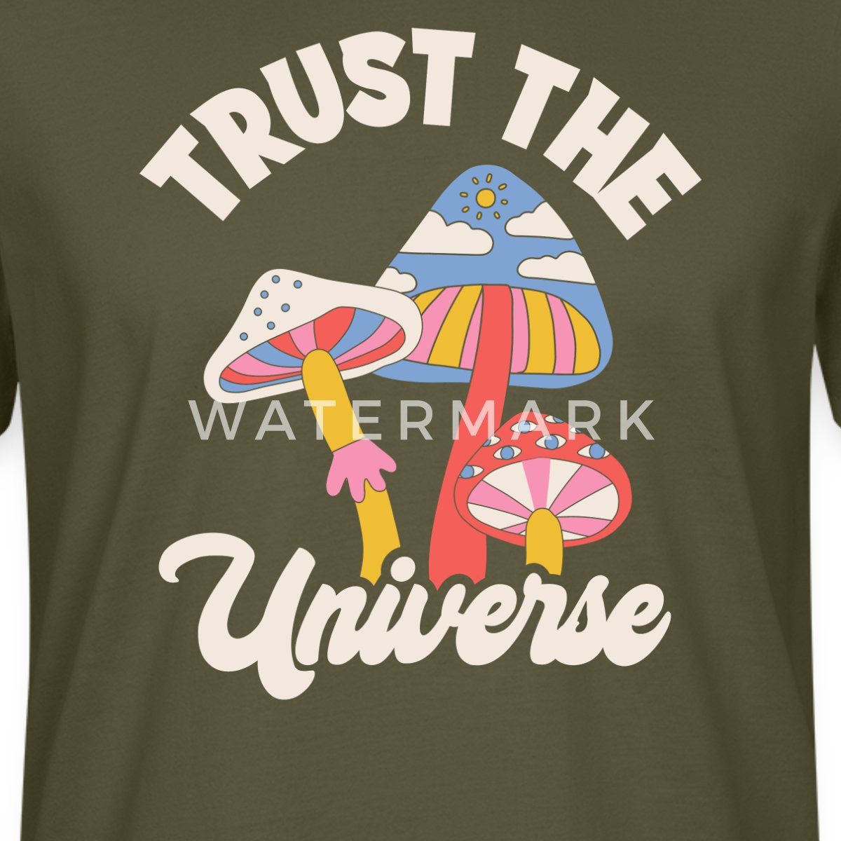 Spreadshirt T-Shirt Trust The Universe Buntes Retro Pilz Motiv Unisex Bio T-Shirt (1-tlg)