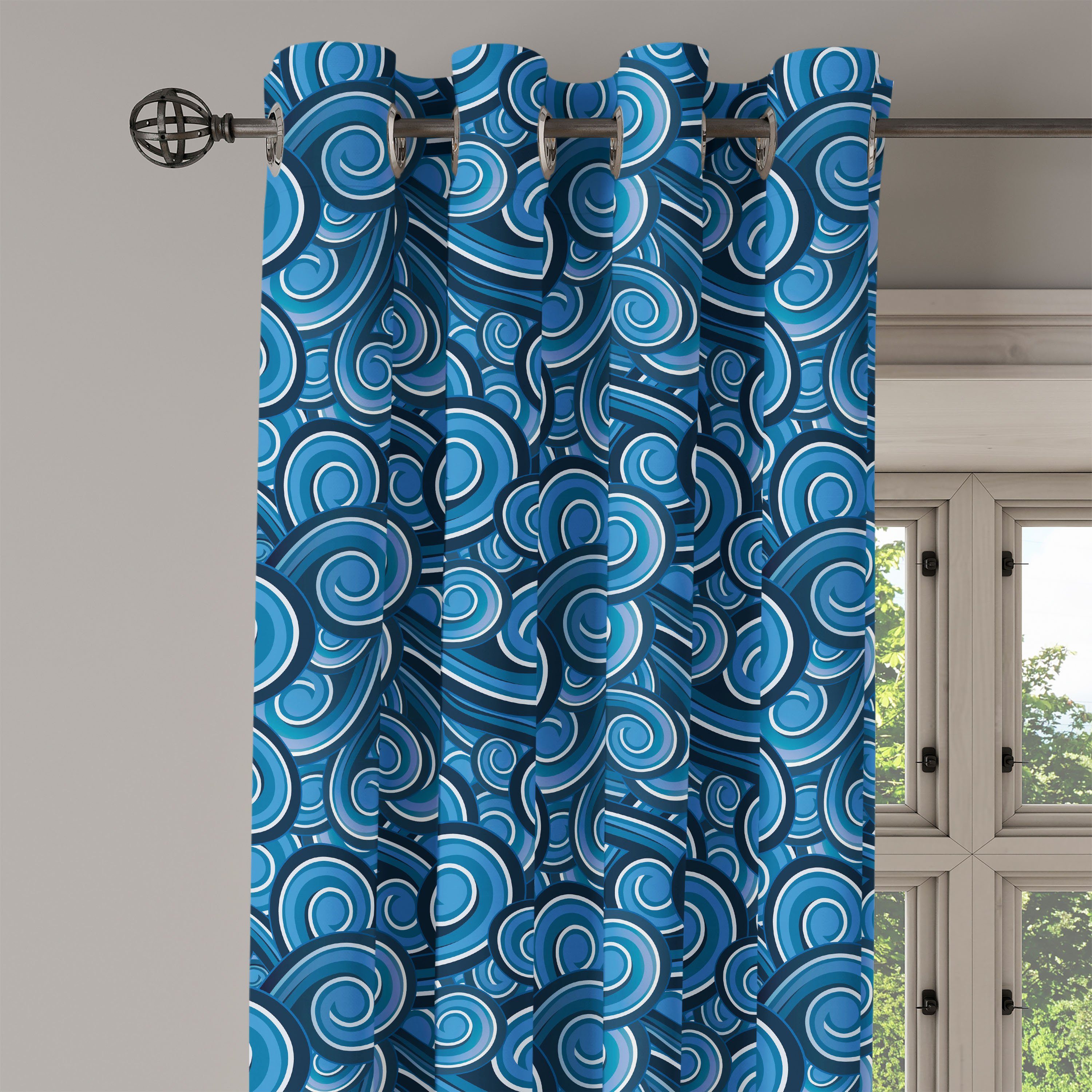 2-Panel-Fenstervorhänge Abakuhaus, Wohnzimmer, Gardine Dekorative Nautisch Wellen Schlafzimmer Muster Ozean für