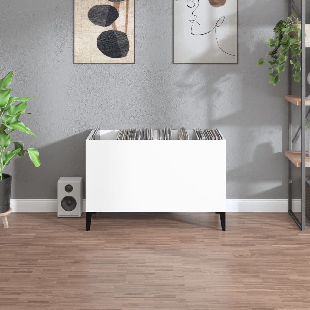 furnicato Media-Regal Plattenschrank Hochglanz-Weiß 74,5 x 38 x 48 cm, 1-tlg., Stabiles LP-Regal mit Metallfüßen und viel Stauraum für das Wohnzimmer