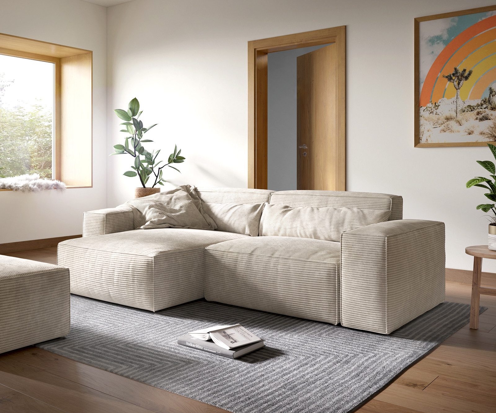 DELIFE Ecksofa Sirpio, XL Cord Beige 270x170 cm Recamiere variabel mit Hock günstig online kaufen