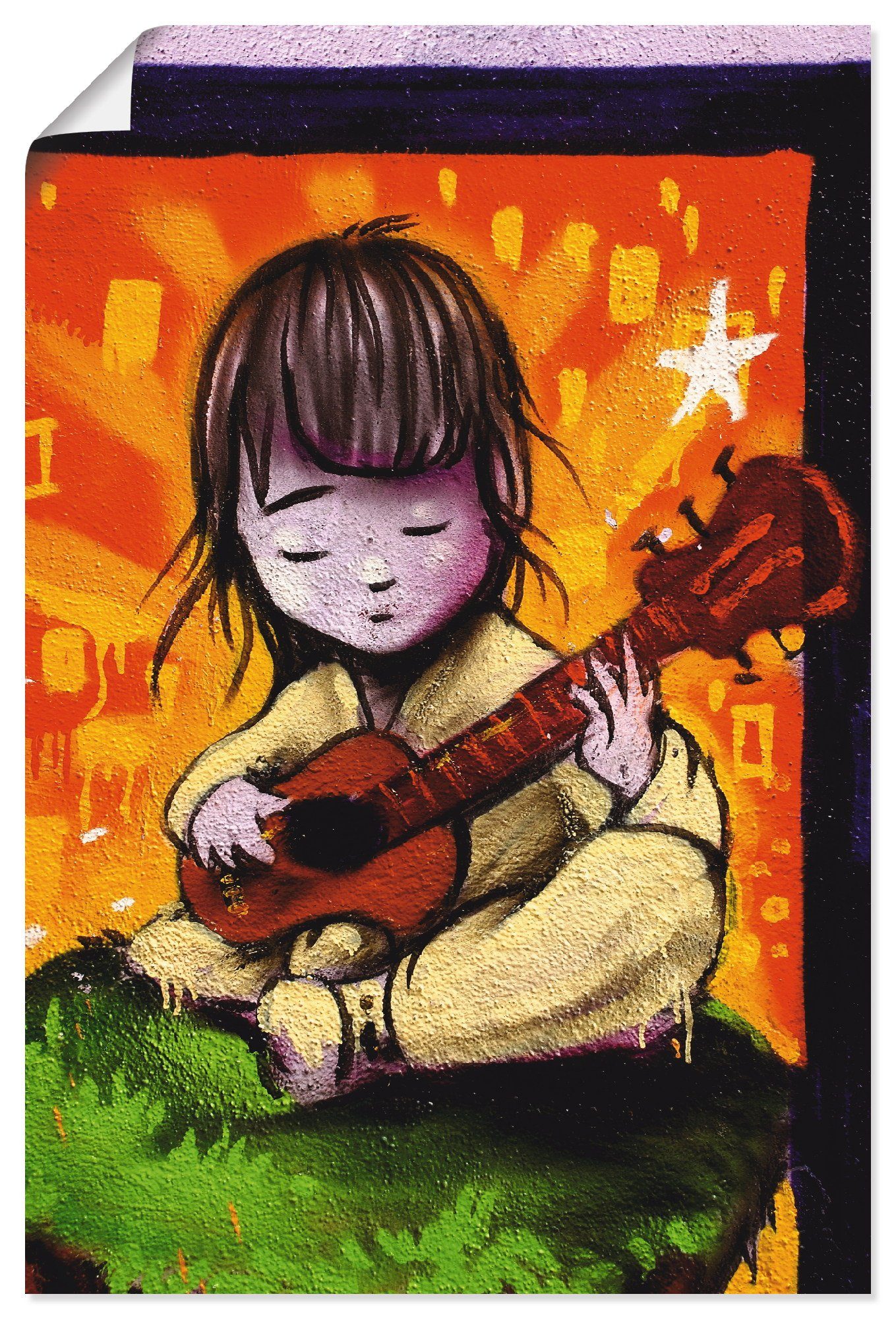 Artland Wandbild Junge mit Gitarre - Graffiti, Kind (1 St), als Alubild, Leinwandbild, Wandaufkleber oder Poster in versch. Größen