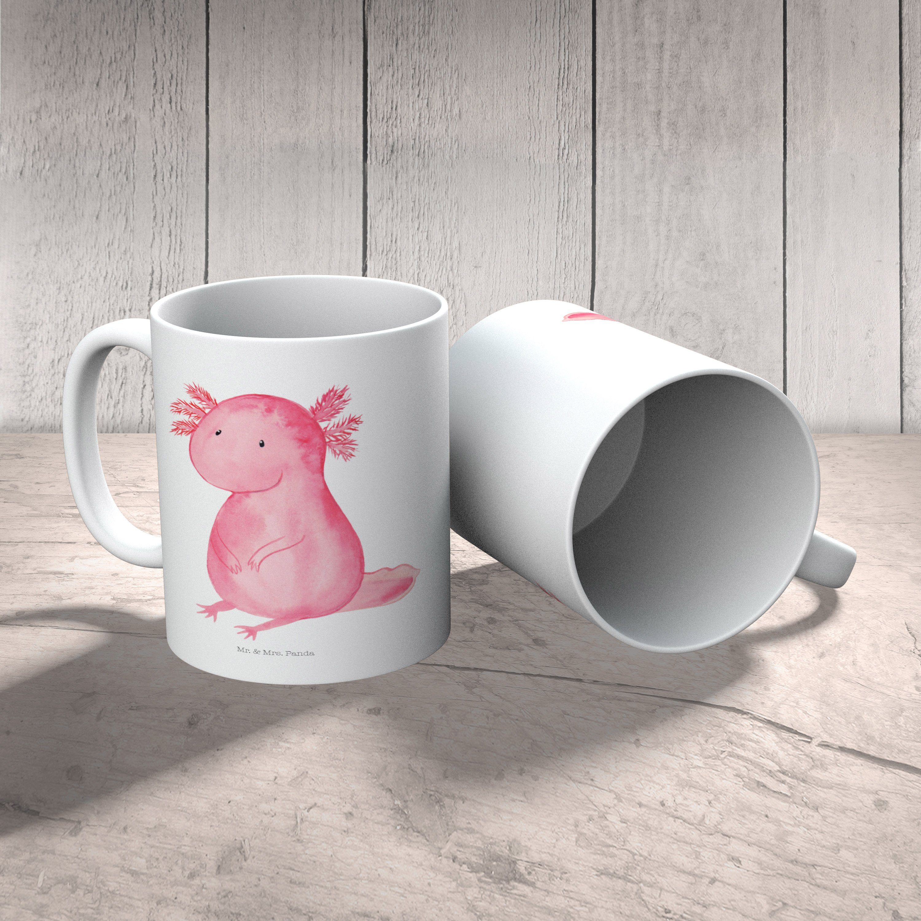 Keramik - Tasse Mrs. Axolotl Motive, - Weiß Teet, Tasse Kaffeetasse, & zufrieden, Panda Geschenk, Mr.