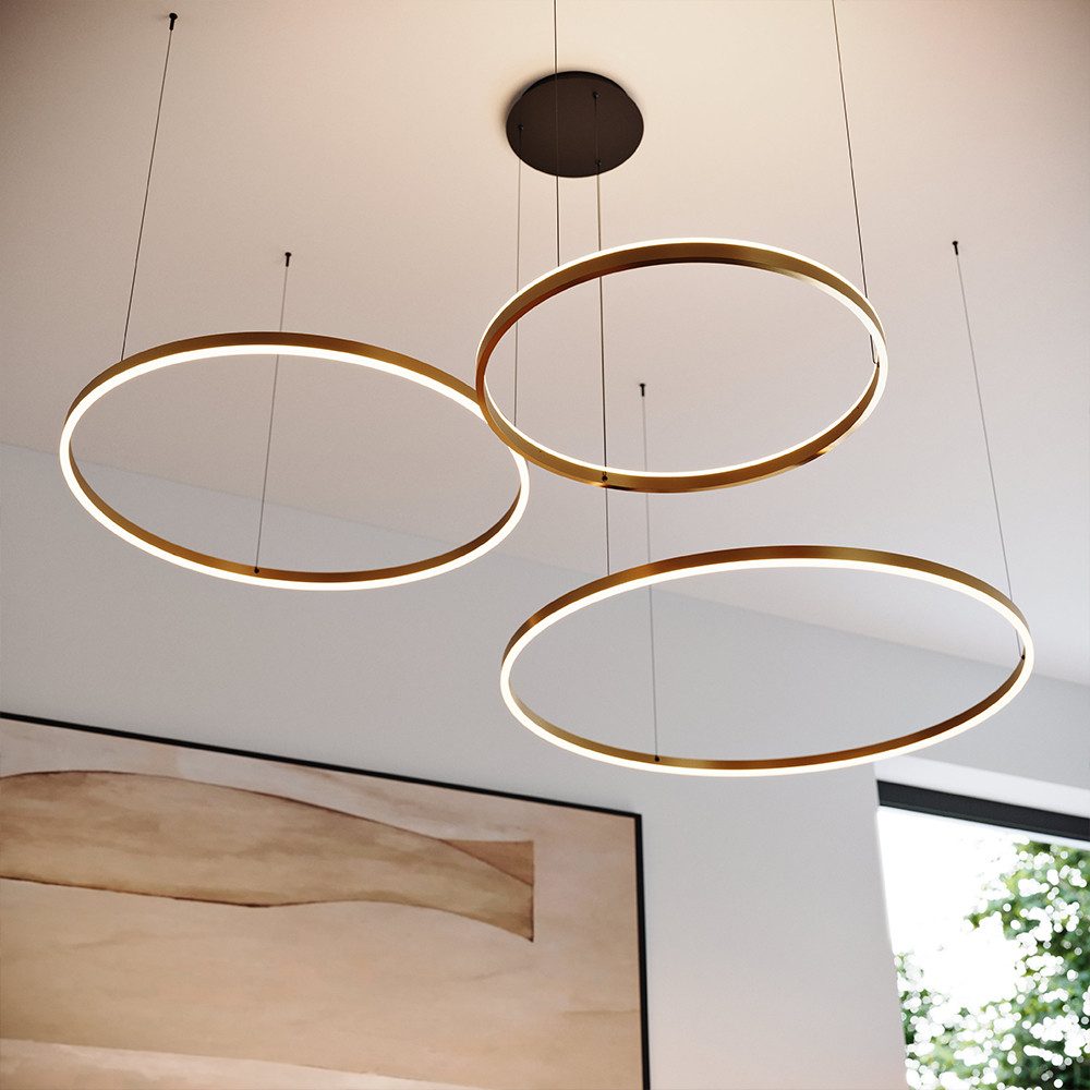 s.luce Pendelleuchte LED 3er-Ring Pendelleuchten Kombination Exzentrisch Schwarz, Warmweiß