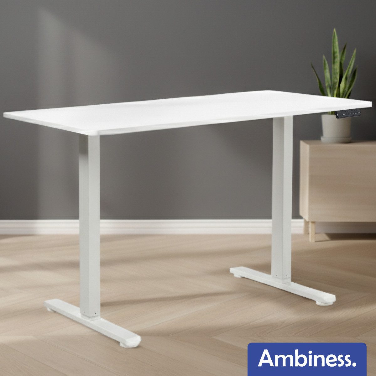 AMBINESS Schreibtisch Höhenverstellbar FlexxPro, 6 Varianten, Durchgehende Arbeitsplatte (Höhenverstellung von 72-119 cm, Inkl. LED-Bedienfeld & Kabeldurchführung), elektrisch stufenlos & ergonomisch