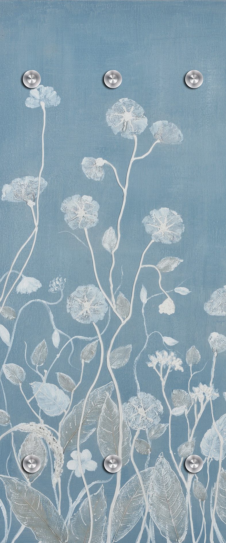 queence Garderobenpaneel Wandgarderobe mit Motiv Blumenwiese in Hellblau inkl. Edelstahlhaken (1 St), HD Premium Druck auf Acrylglas