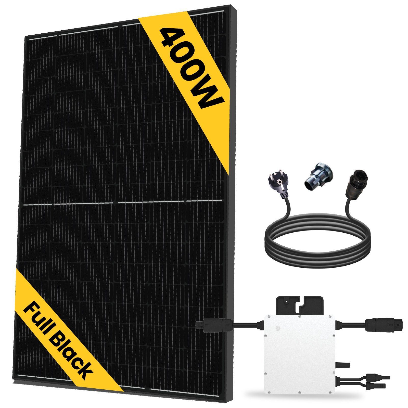 EPP.Solar Solaranlage 400W Black Frame HIEFF Photovoltaik Balkonkraftwerk, Monokristallin, (Komplettset mit Hoymiles 300W Wechselrichter, Antireflexbeschichtung, Wasserdichtigkeitsklasse, Balkon Mini-PV Anlage, genehmigungsfrei Solarpanel Solarmodul, PERC Technologie, Balkon-Solaranlage steckerfertig für Ihr Haus, Plug & Play)