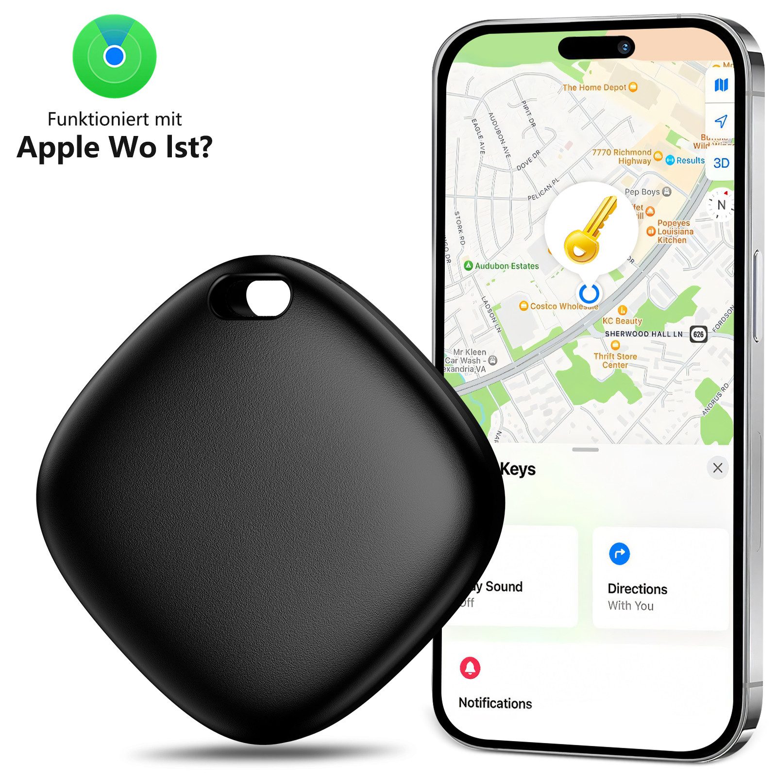 Rayofi AirTag, Smart Tag, Bluetooth-Tracker, Apple Wo ist APP (nur iOS) Gps трекер (für Kinder/Fahrräder/Gepäck/Haustiere, 100% Datenschutz)