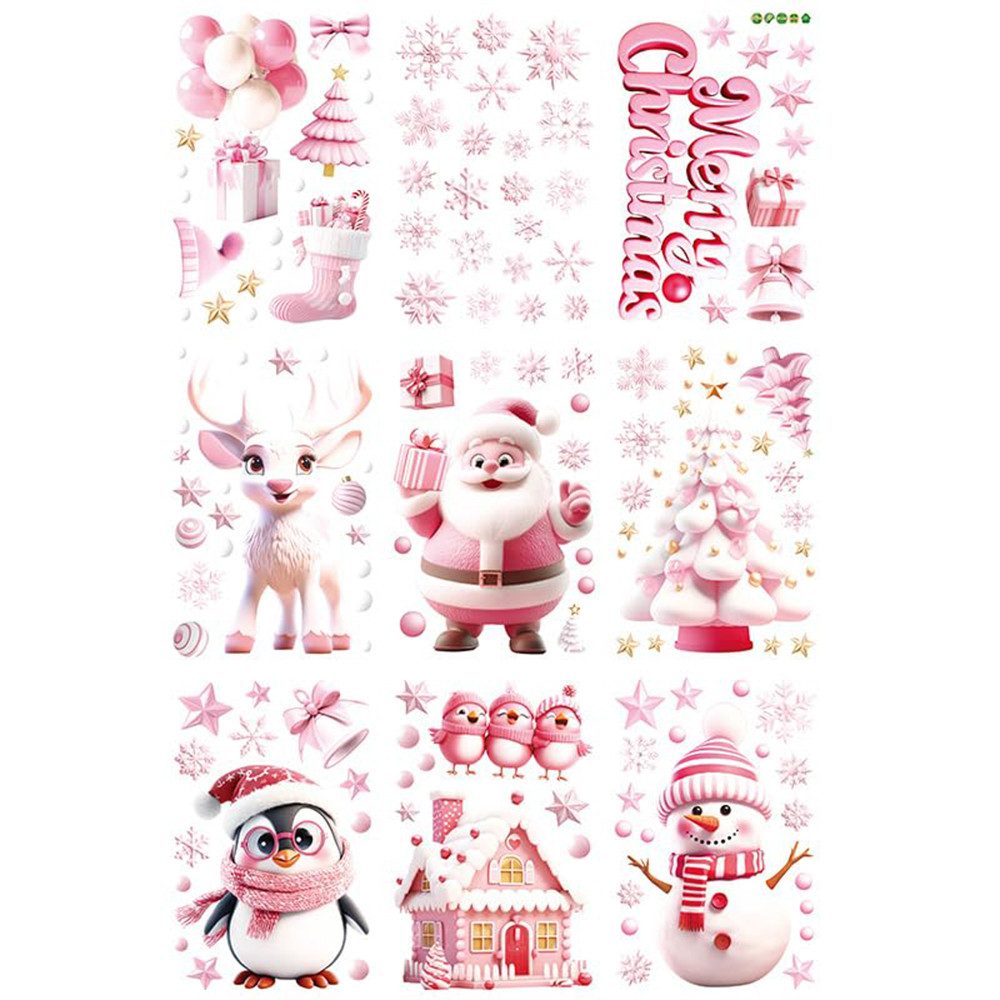 CLTYQ Fenstersticker Weihnachten, Fensterbilder,3D Weihnachtsmann Elch Schneeflocken, Ein Satz von 9 PVC Fensterdeko Wiederverwendbar, für Weihnacht
